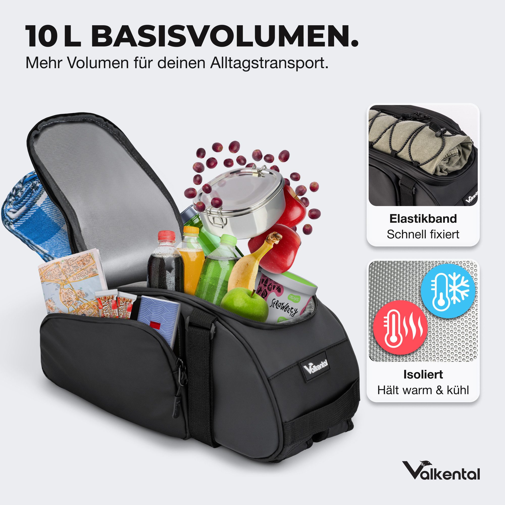 Valkental Gepäckträgertasche 3in1 Fahrradtasche Trunk Bag (mit Rucksackfunktion, und Tragegriff), wasserfest & reflektierend, 10L