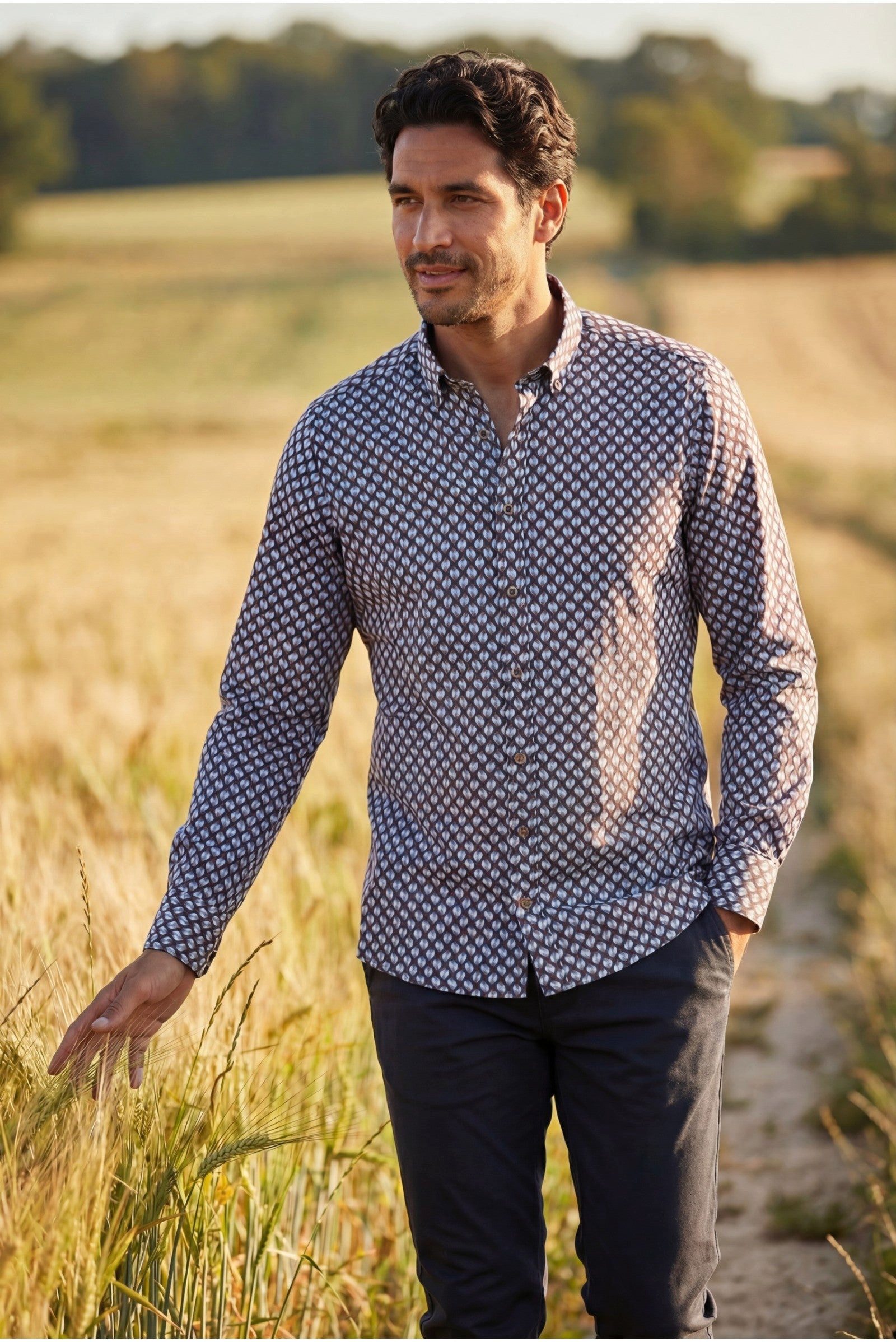 Langarmhemd Modern Fit Langarm Baumwoll-Herrenhemd Allover-Muster Multicolor Style