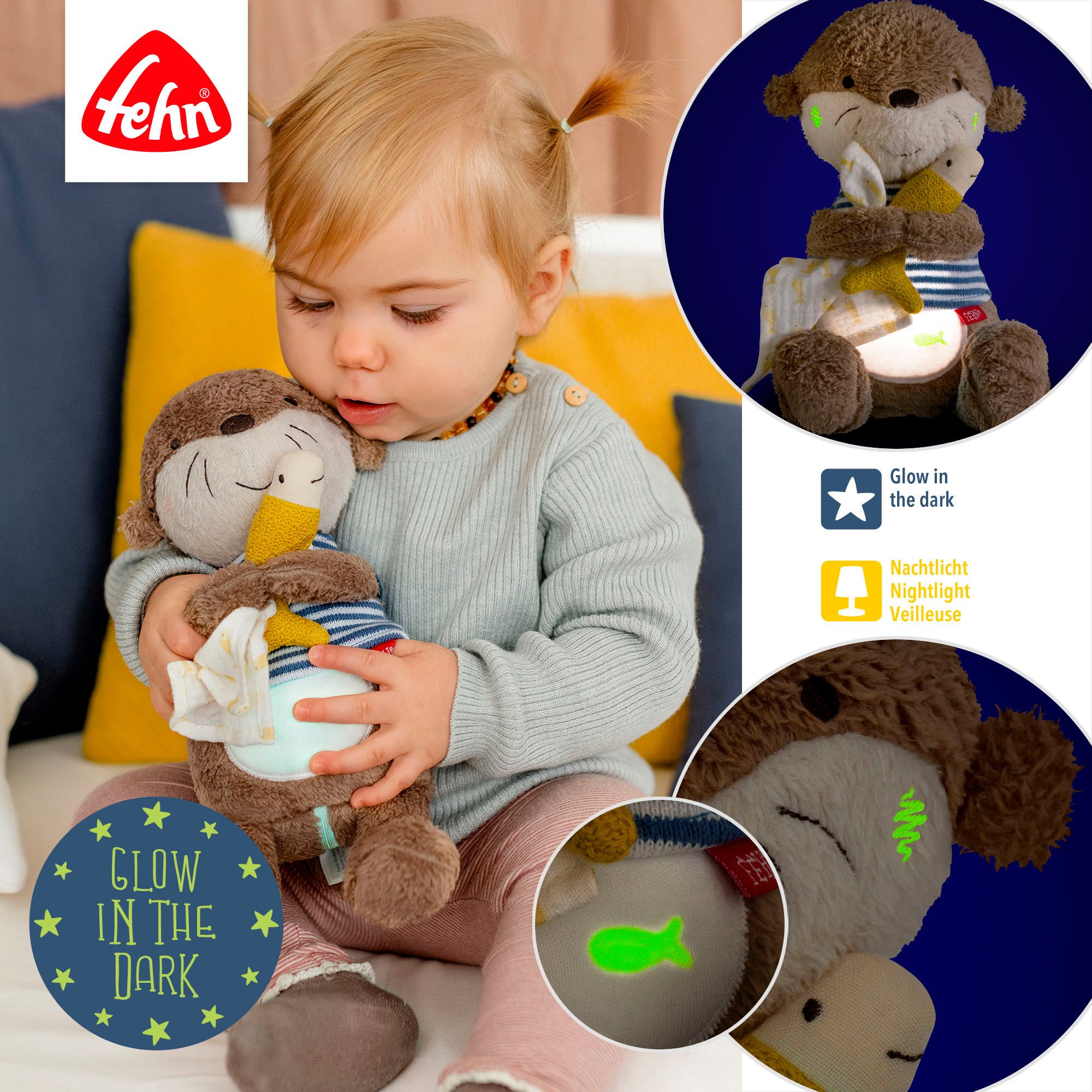 Fehn Kuscheltier Otter Theo, Nachtlicht, mit »Glow-in-the-dark«-Bestickung & Nachtlicht-Modul