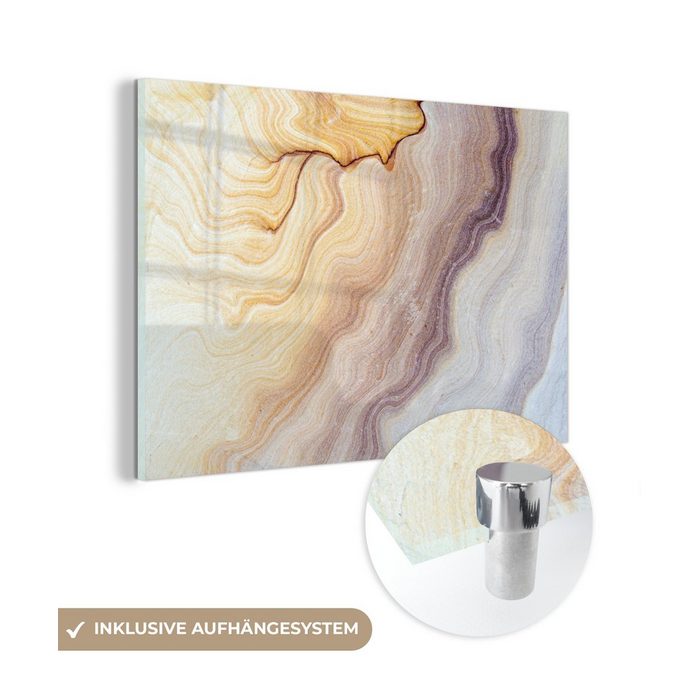 MuchoWow Acrylglasbild Marmor - Textur - Sandstein - Gold - Marmoroptik (1 St) Glasbilder - Bilder auf Glas Wandbild - Foto auf Glas - Wanddekoration