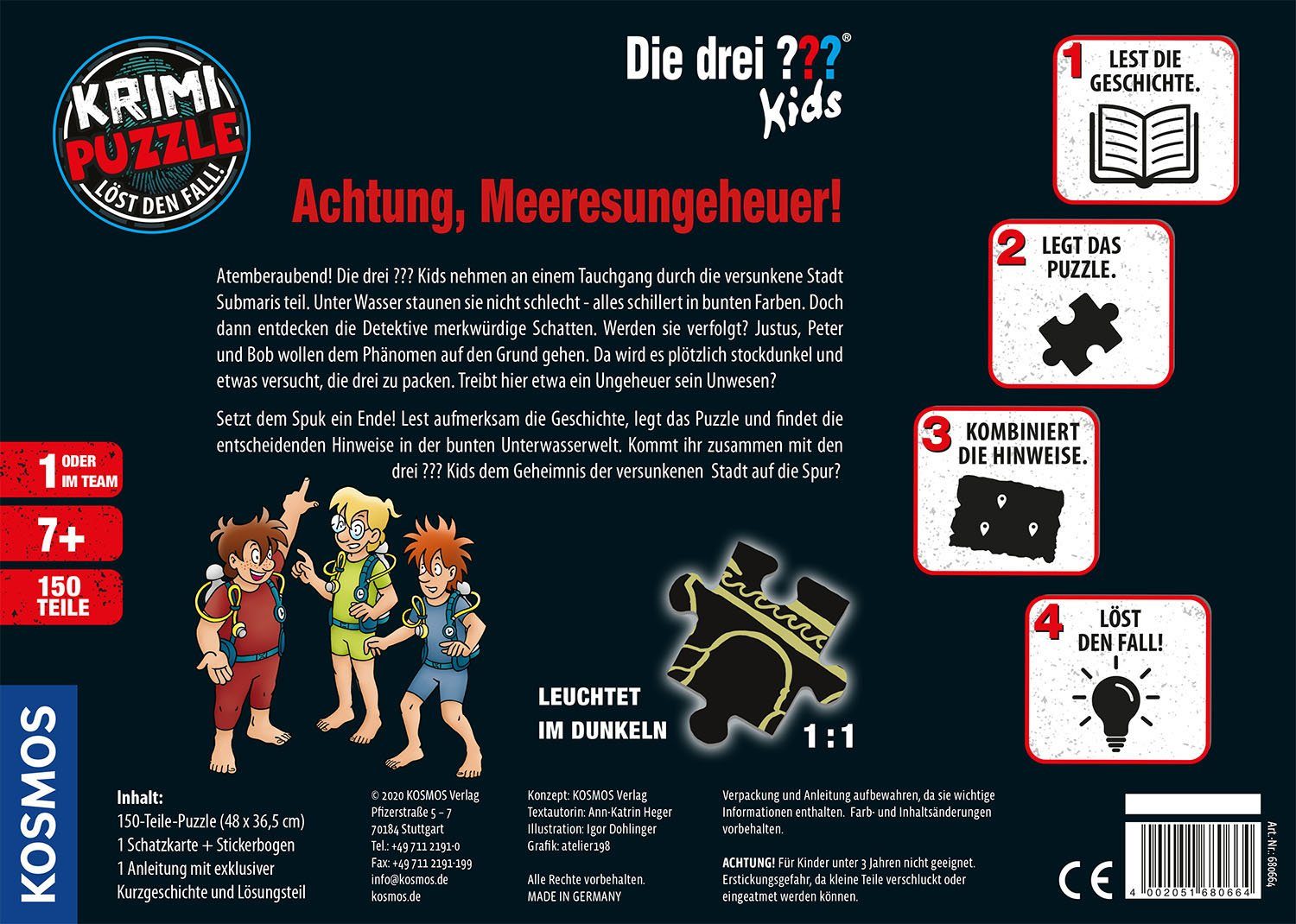 Kosmos Puzzle Made Kids Achtung, Krimipuzzle Meeresungeheuer!, Germany 150 Puzzleteile, ??? Die in drei