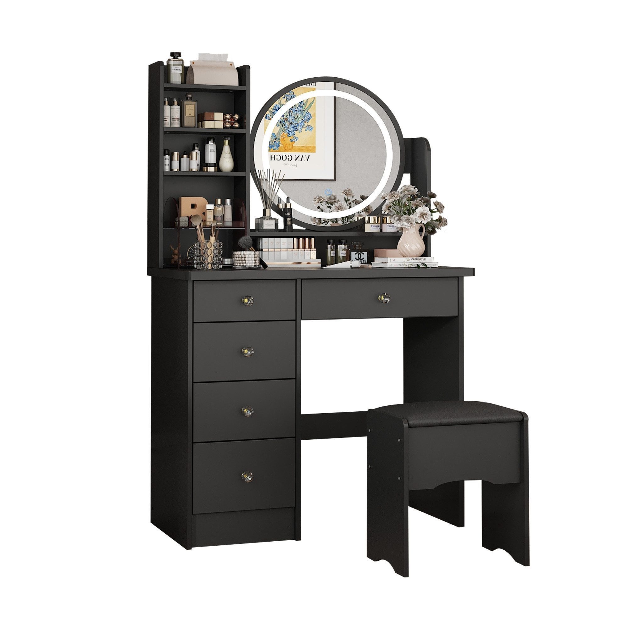 FUFU&GAGA Schminktisch mit Hocker und 5 Schubladen, 80 B x 40 T x 135H cm günstig online kaufen