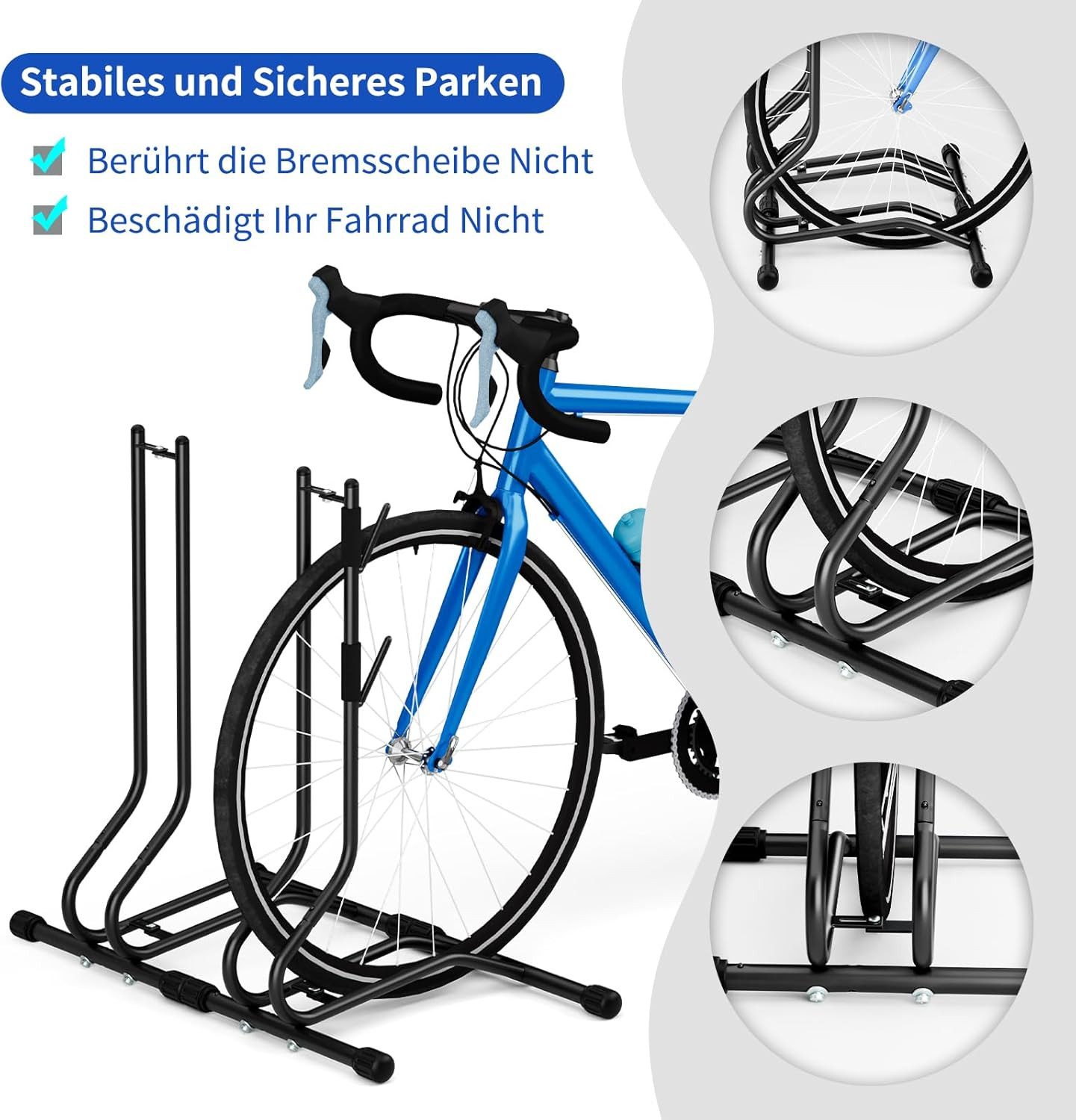 TLGREEN Fahrradständer Abnehmbar Bodenständer Fahrräder, (Fahrrad Montageständer mit Haken, 1-St., Reifenbreite bis 70mm,20-29 Zoll,Fahrradhalter Reparaturständer), für Mountainbike MTB Rennrader