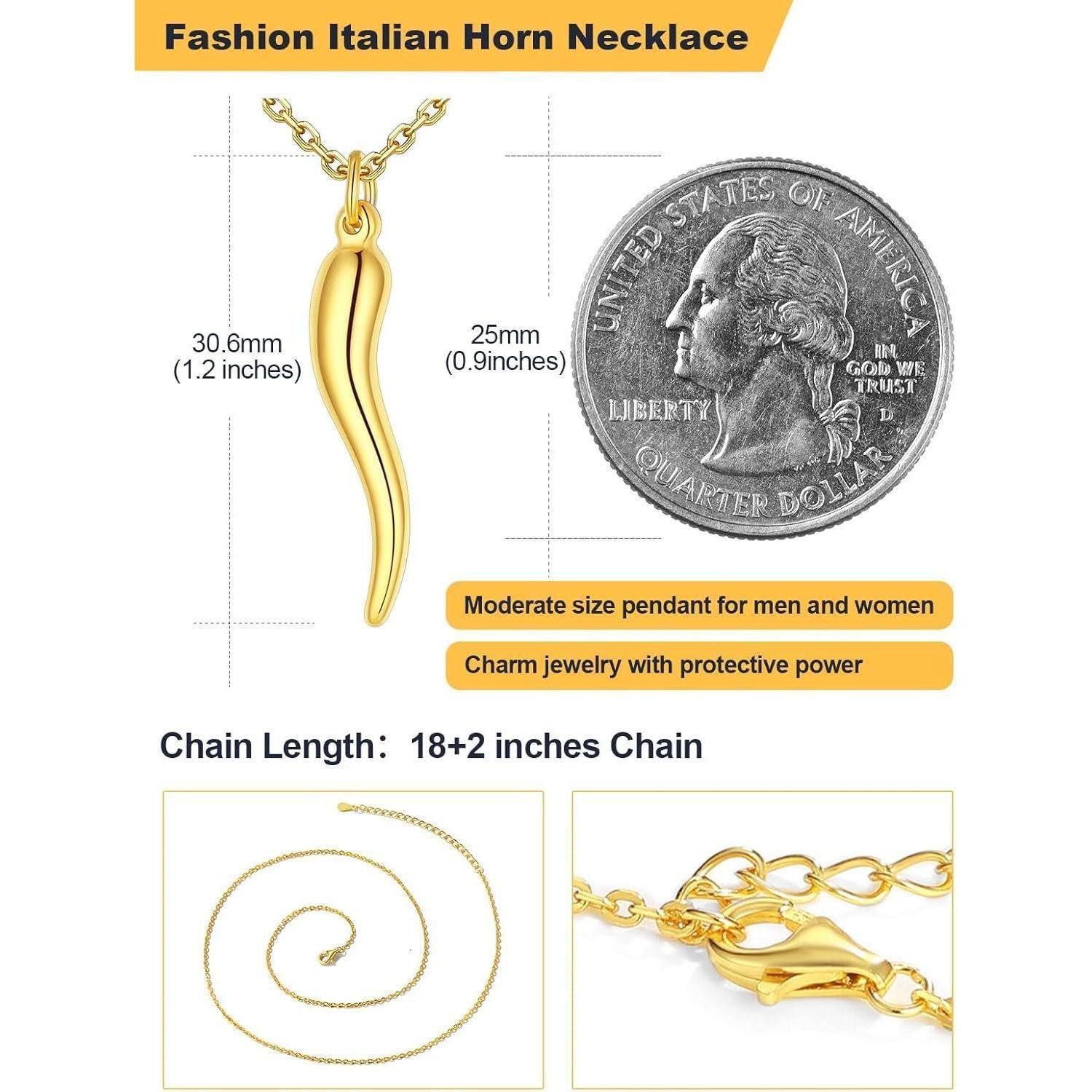 LuxusKollektion Kette mit Anhänger Halskette Cornicello Anhänger Edelstahl316L 03: Klein-Gold – Bild 5 von 5