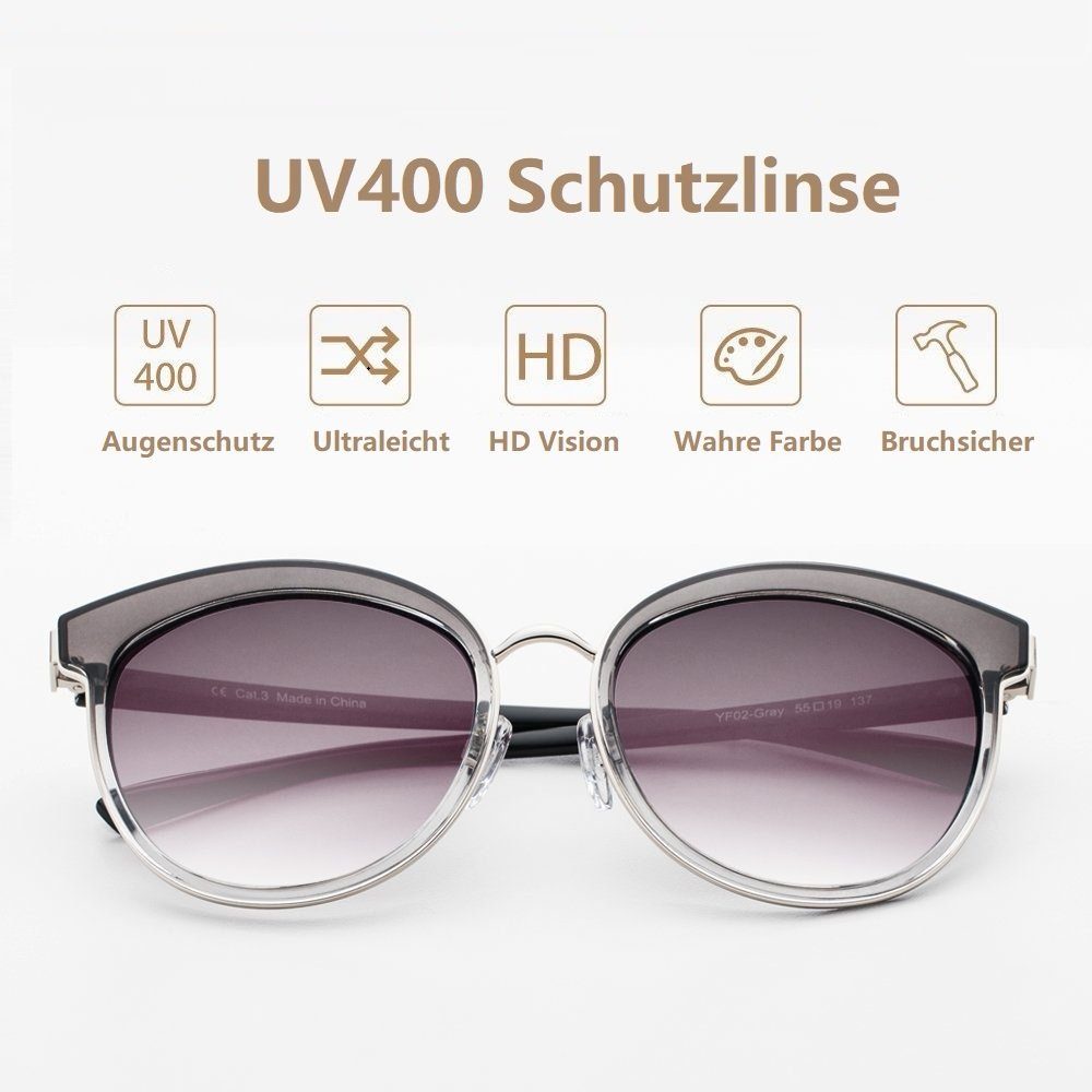 100% Grau UV400-Schutz Damen Retro Sonnenbrille Elegear Sonnenbrille Verlaufsglas Elegantes