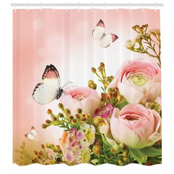 Abakuhaus Duschvorhang Moderner Digitaldruck mit 12 Haken auf Stoff Wasser Resistent Breite 175 cm, Höhe 180 cm, Schmetterling Blühende Feminine Roses