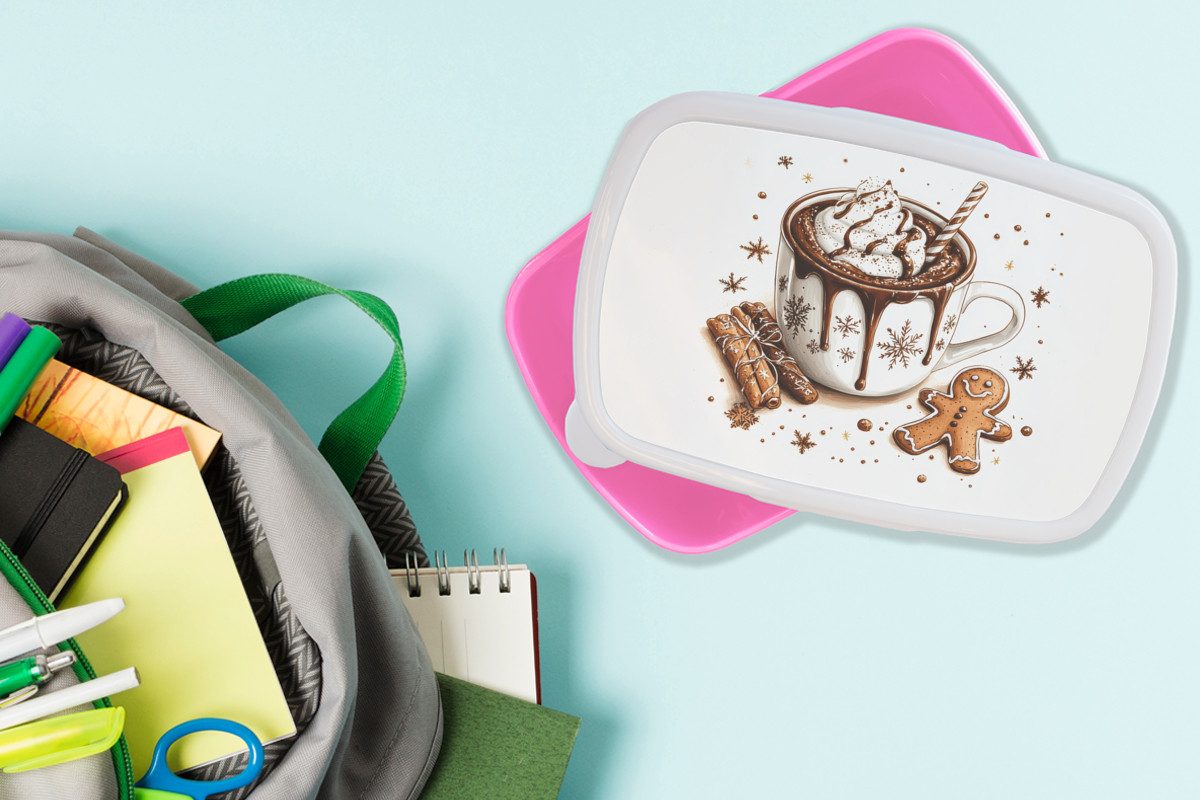 MuchoWow Lunchbox Chocomel - Dekoration - Torte - Winter - Weihnachten, Kunststoff, (2-tlg), Brotdosen, Lunch Box, Brotbox für Kinder und Erwachsene