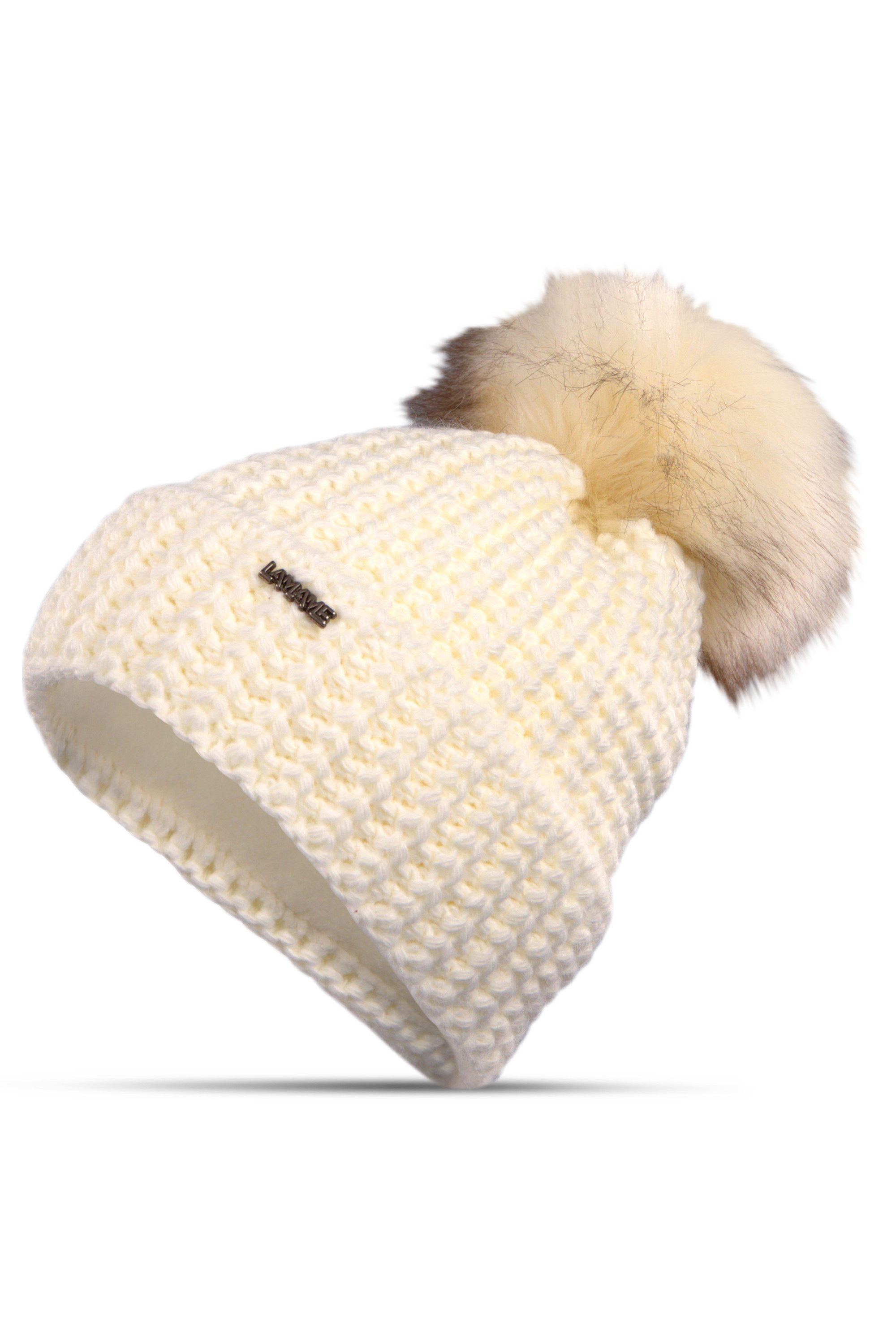 malito more than fashion Strickmütze gefütterte Wintermütze mit Bommel Uni M100 gefütterte Wintermütze mit Bommel Unifarben Onesize