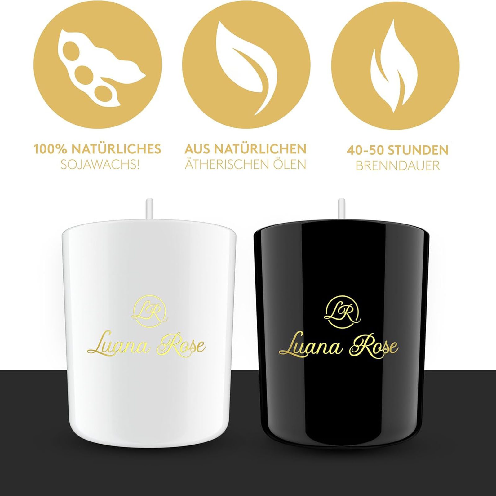 Luana Rose Duftkerze Aromakerze Geschenkset Duft Sojawachs Kerze (4-tlg), 4 Verschiedene Düfte Rose, Pear Lily, Eucalyptus und Erdbeere je 70g – Bild 4 von 5