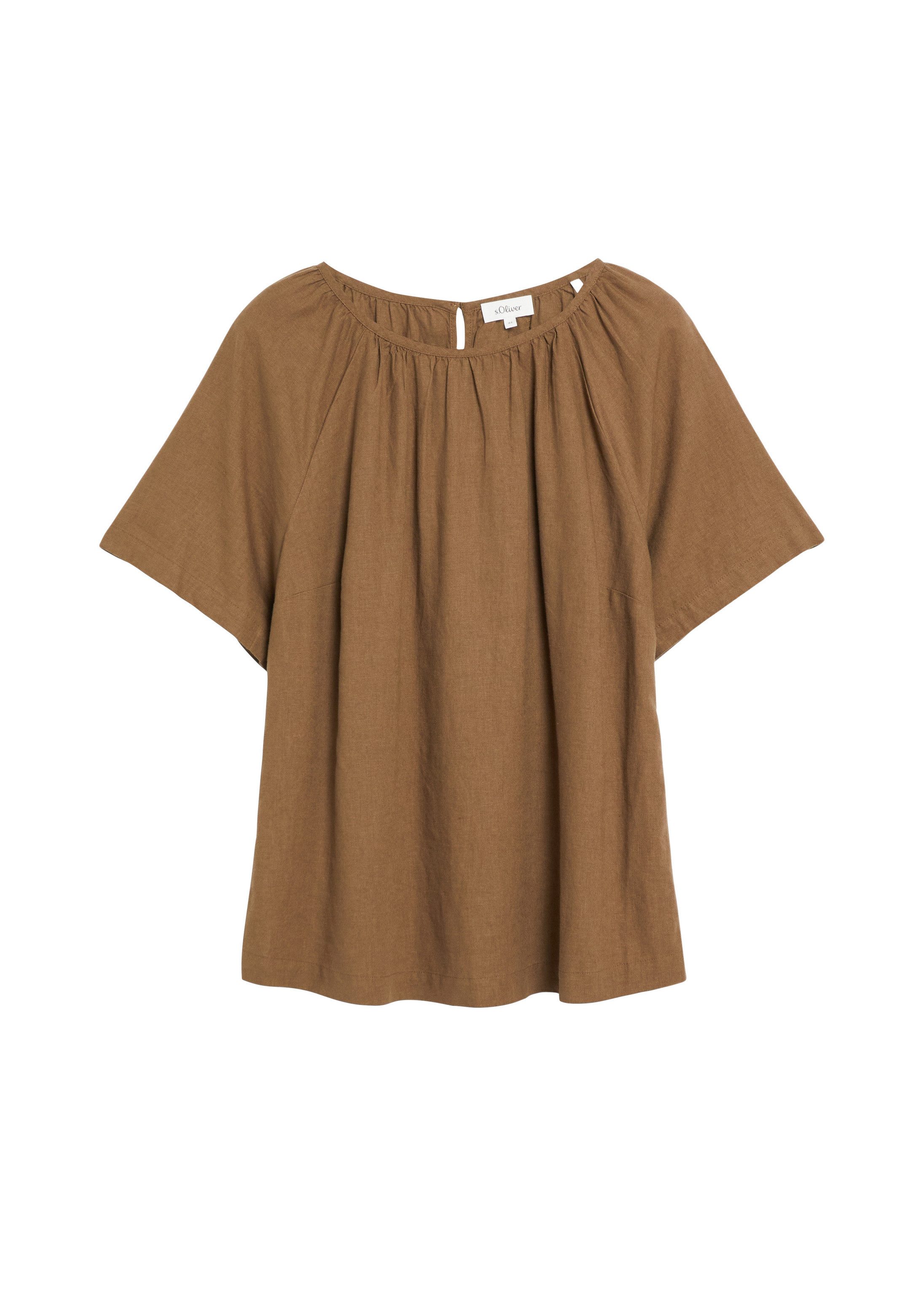 s.Oliver Kurzarmbluse Bluse Leinenmixbluse mit Raffungen