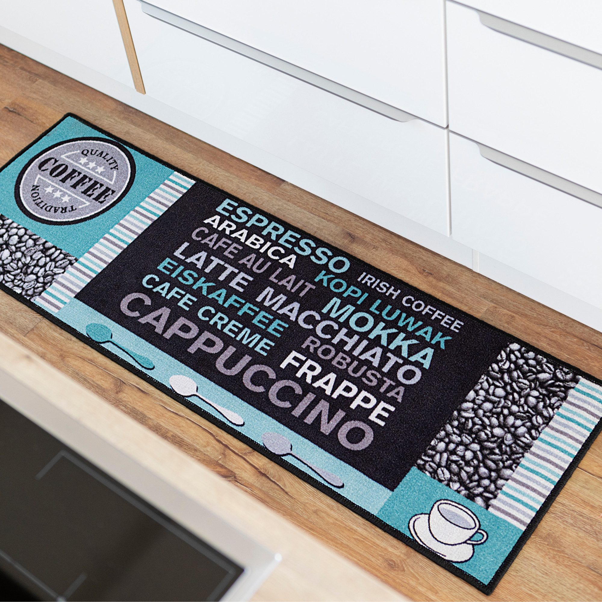 Andiamo Küchenläufer Cafe Creme, rechteckig, Höhe: 4 mm, Motiv Kaffee, mit Schriftzug, Größe 50x150 cm, Küche