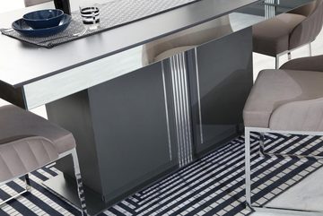 JVmoebel Essgruppe Schwarze Esszimmer Garnitur 4x Polsterstühle Luxuriöser Esstisch 6tlg, (6-tlg., Esstisch/4x Stühle/Sideboard), Made in Europa