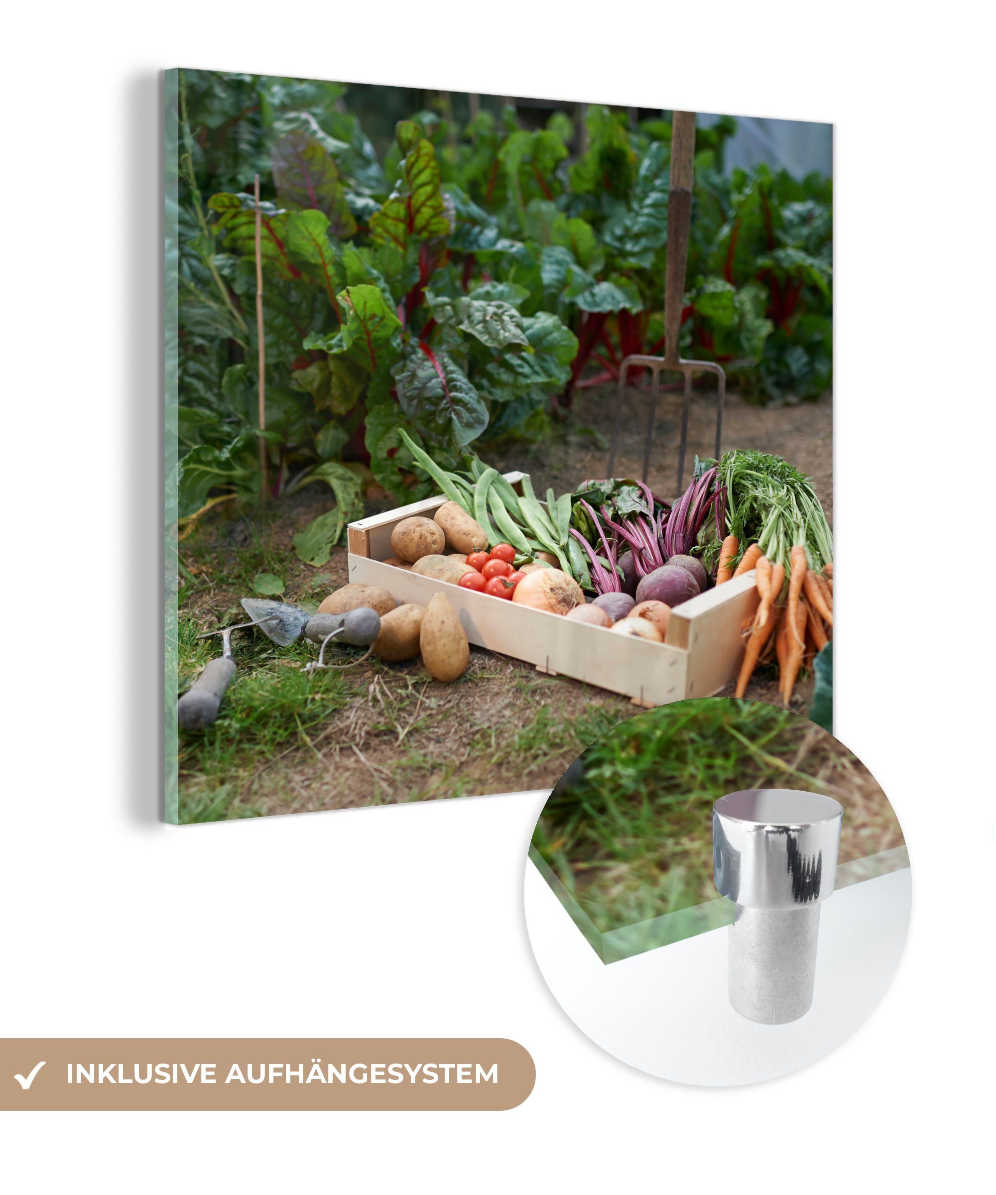 im Wandbild (1 auf Garten, - - Glas St), Acrylglasbild Glas Bilder auf - Foto MuchoWow Glasbilder Wanddekoration Gemüse