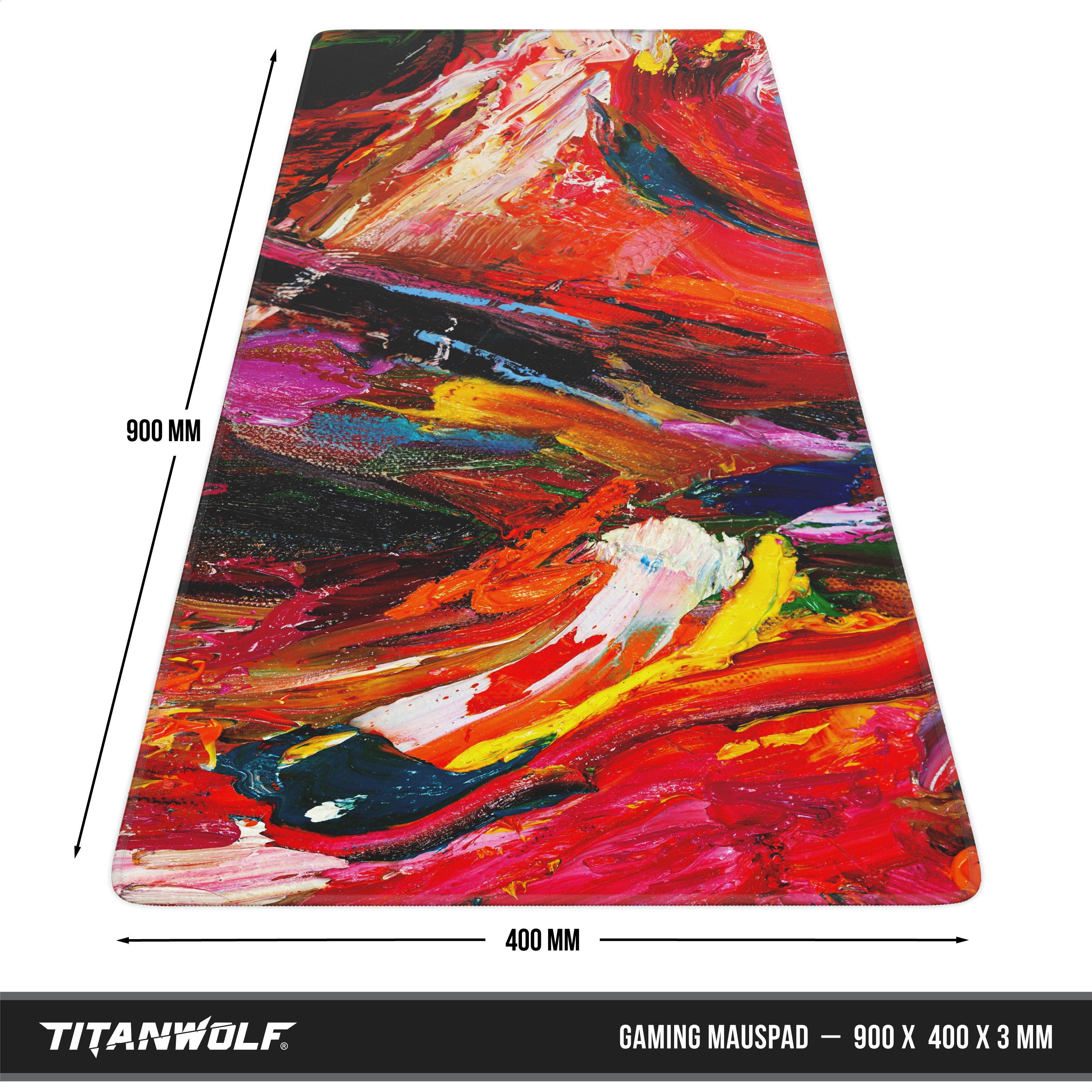 Titanwolf Gaming Mauspad XXL Speed Mousepad 900 x 400 x 3 mm, Schreibtischauflage, abwaschbar, rutschfeste Rückseite, Geschwindigkeit & Präzision, Oilpaint-Modern