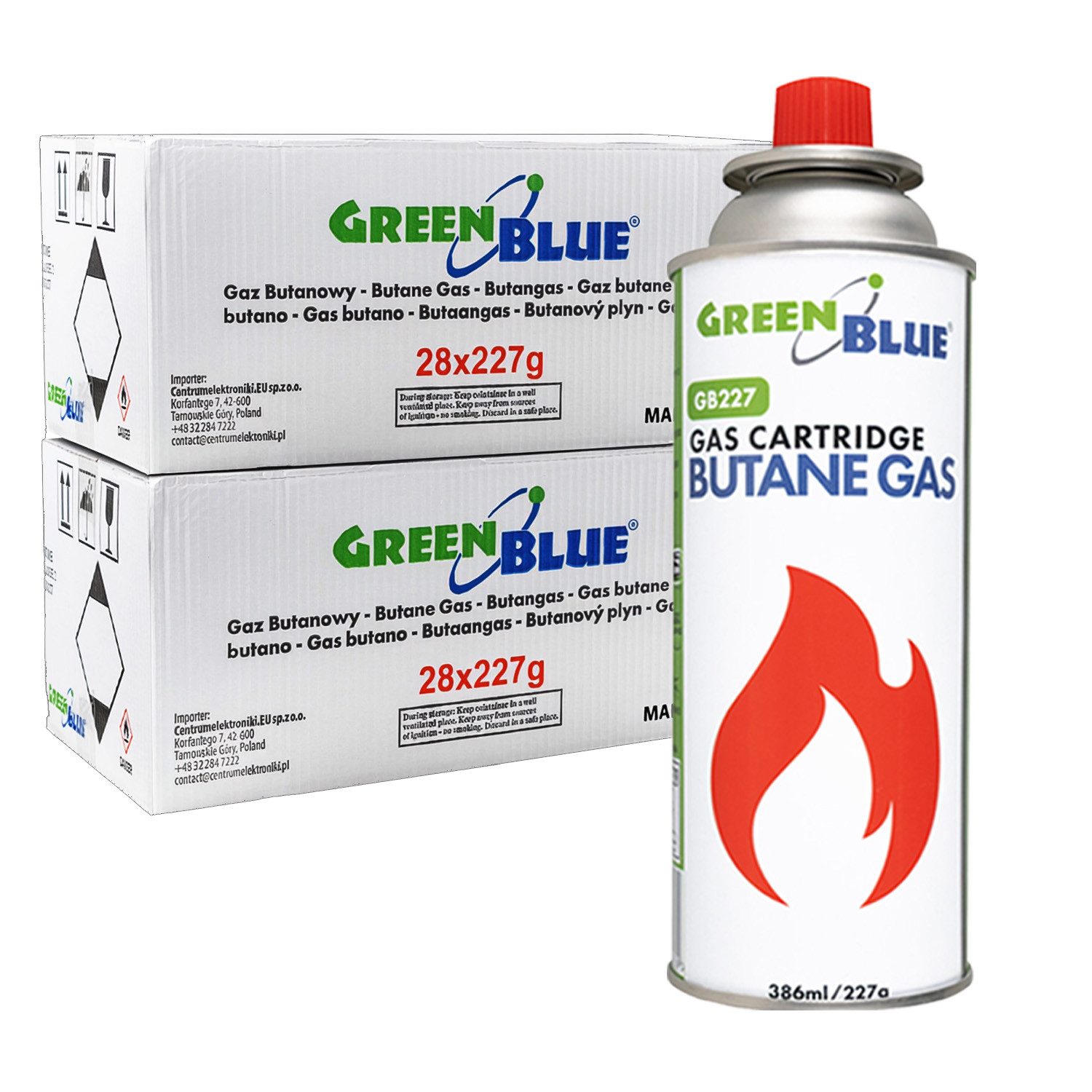 GreenBlue Gaskartusche GB227 Gaskartusche für Kocher und Heizgeräte 386 ml / 227 g, 56 St., Zuverlässiger Treibstoff im Freien und in der Werkstatt