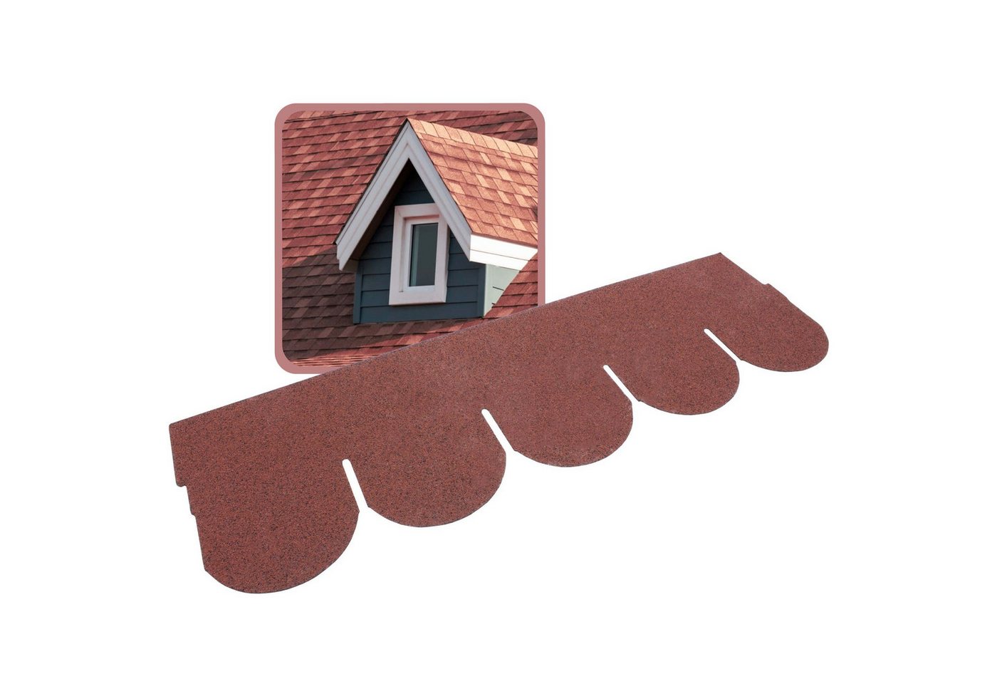 DAPRONA Dachschindeln Biberschwanz Dachschindeln, Rund 1m x 32cm, Rot, (20-St), Bitumenschindeln für Gartenhaus, Carport