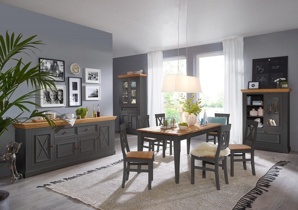 Main Möbel Esszimmerstuhl Esszimmerstuhl 2-Stück "Zürich II" Kiefer massiv grau WZ-0133