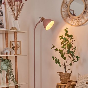 hofstein Stehlampe moderne Stehlampe aus Metall/Holz in Rosa/Natur, ohne Leuchtmittel, verstellbar mit Schirm (20cm) und Fußschalter, Höhe max. 151cm, 1xE27