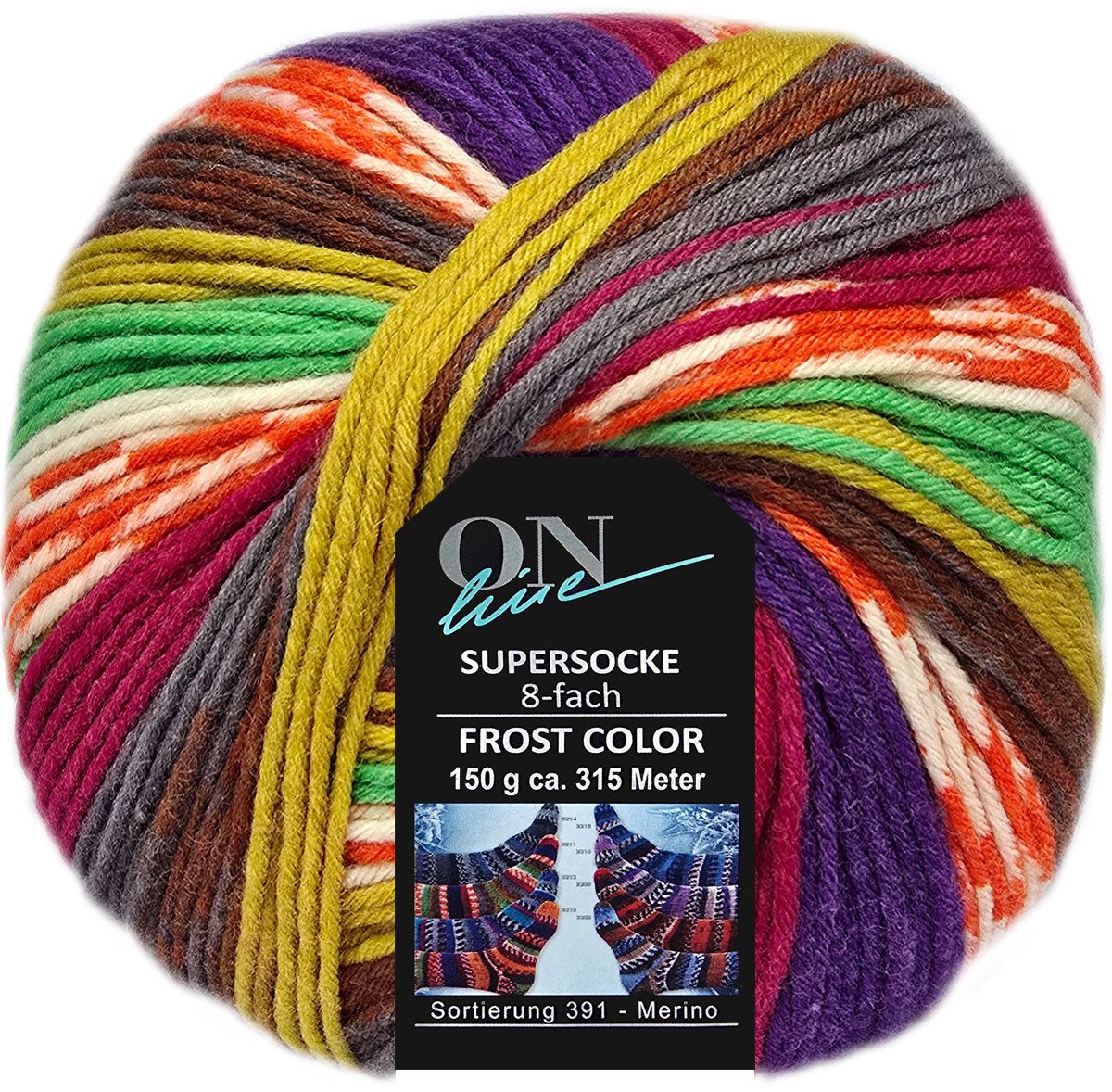 Online Garne 150 Gramm Online Supersocke 8-Fach Frost Color Bastelgarn