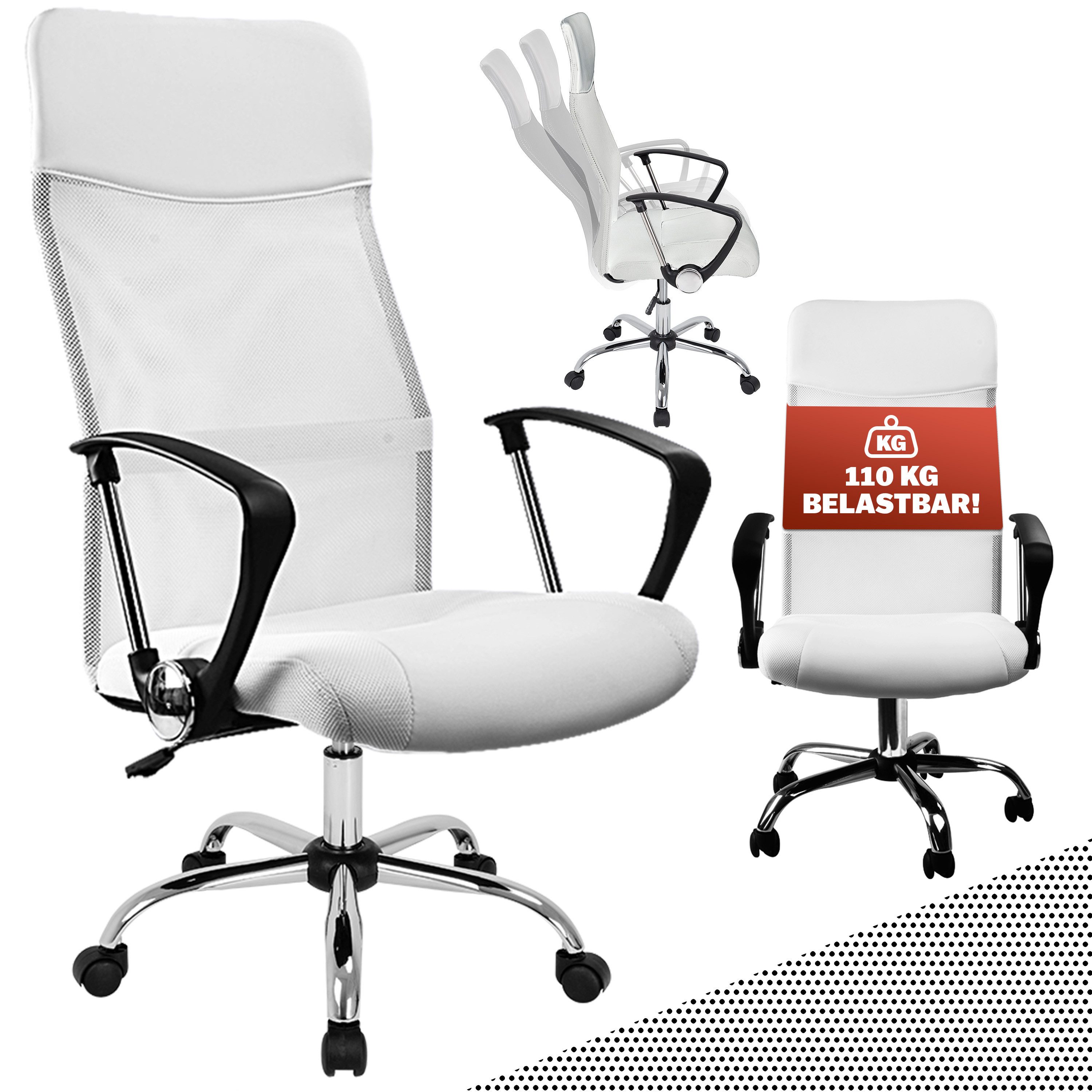 Casaria Bürostuhl, Ergonomisch Atmungsaktiv 110kg Belastbarkeit Höhenverstellbar Neigbar