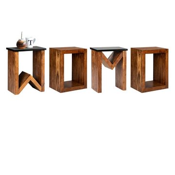 WOMO-DESIGN Beistelltisch W-Form Couchtisch Kaffeetisch Wohnzimmertisch Sofatisch Loungetisch, Braun 60cm Unikat handgefertigt Massivholz Akazienholz Buchstaben Form