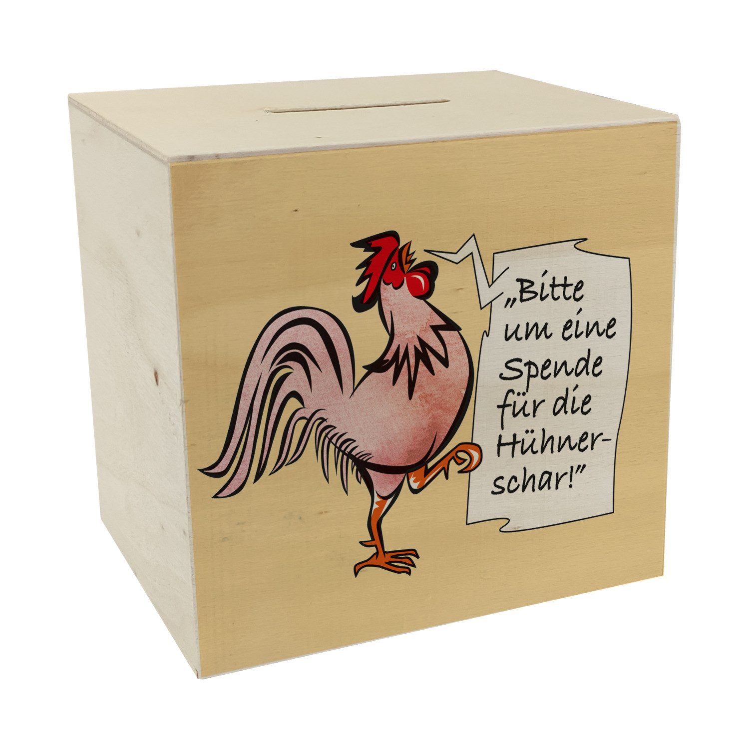 Spardose Spardose aus Holz mit Hahn Motiv in rot zum Thema Trinkgeld und