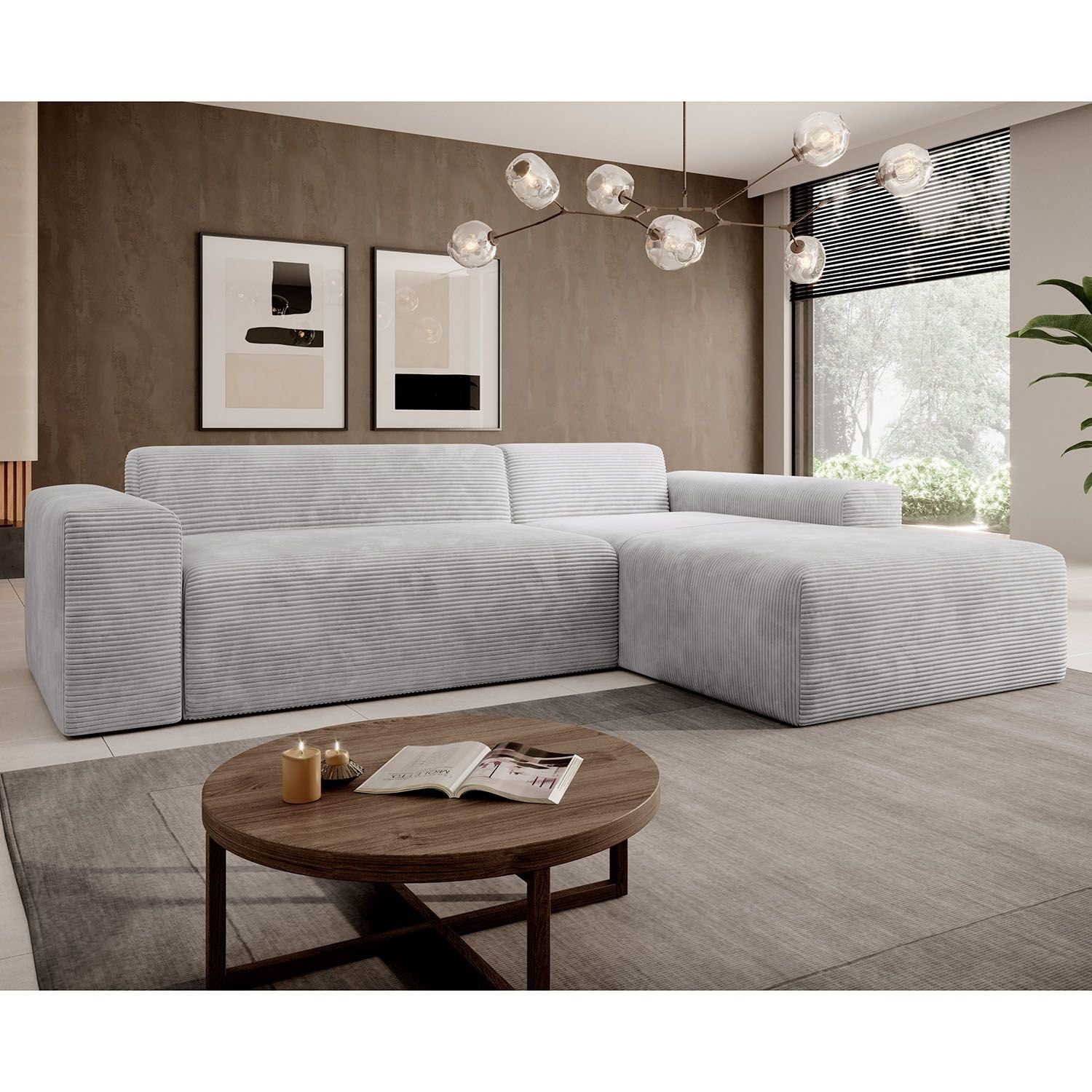 Juskys Ecksofa Vals, modern, L-Form, Stoff, bequem, samtig wie Cord, breiter Sitz