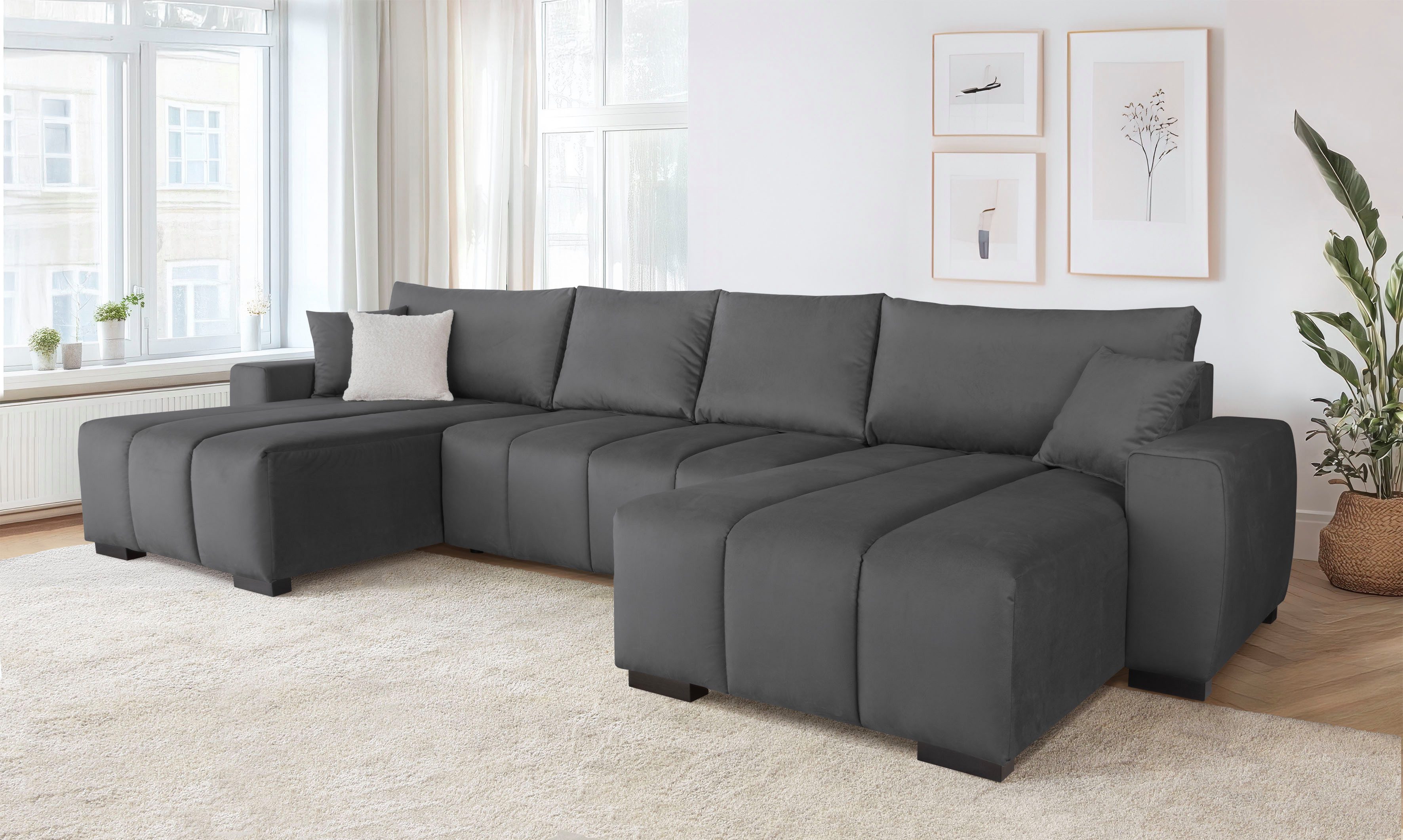 Home affaire Wohnlandschaft U-Form Bello, mit Bettfunktion, Bettkasten Frei im Raum stellbar und Federkern