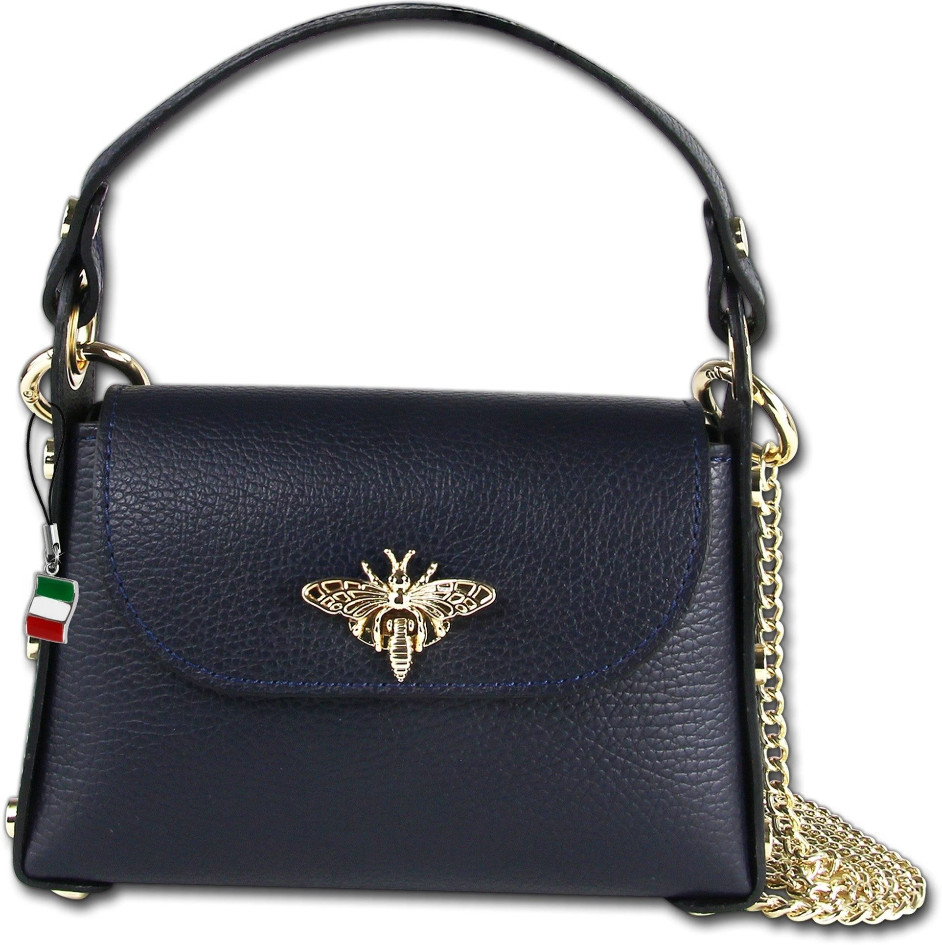 FLORENCE Umhängetasche Florence Umhängetasche Biene Damen (Umhängetasche, Umhängetasche), Damen Tasche Echtes Leder dunkelblau, Made-In Italy