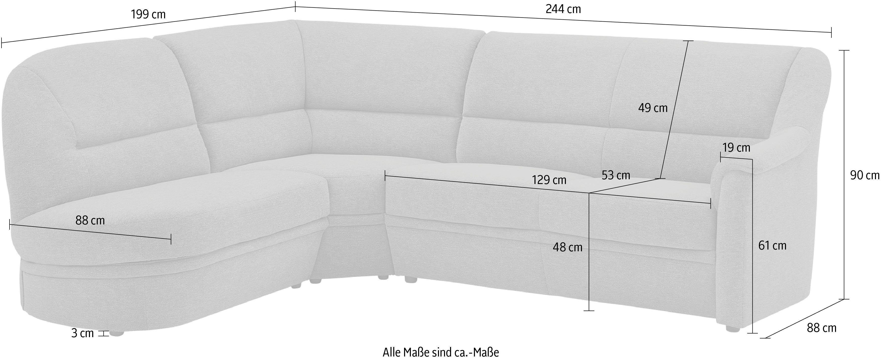 mit wahlweise Fiora, Ecksofa VILLA Stauraum cm, Breite BECK 244