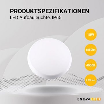 ENOVALITE LED Außen-Deckenleuchte LED Aufbauleuchte, 18W, 1880 lm, 4000K, ø250x48mm, IP65, LED fest integriert, neutralweiß