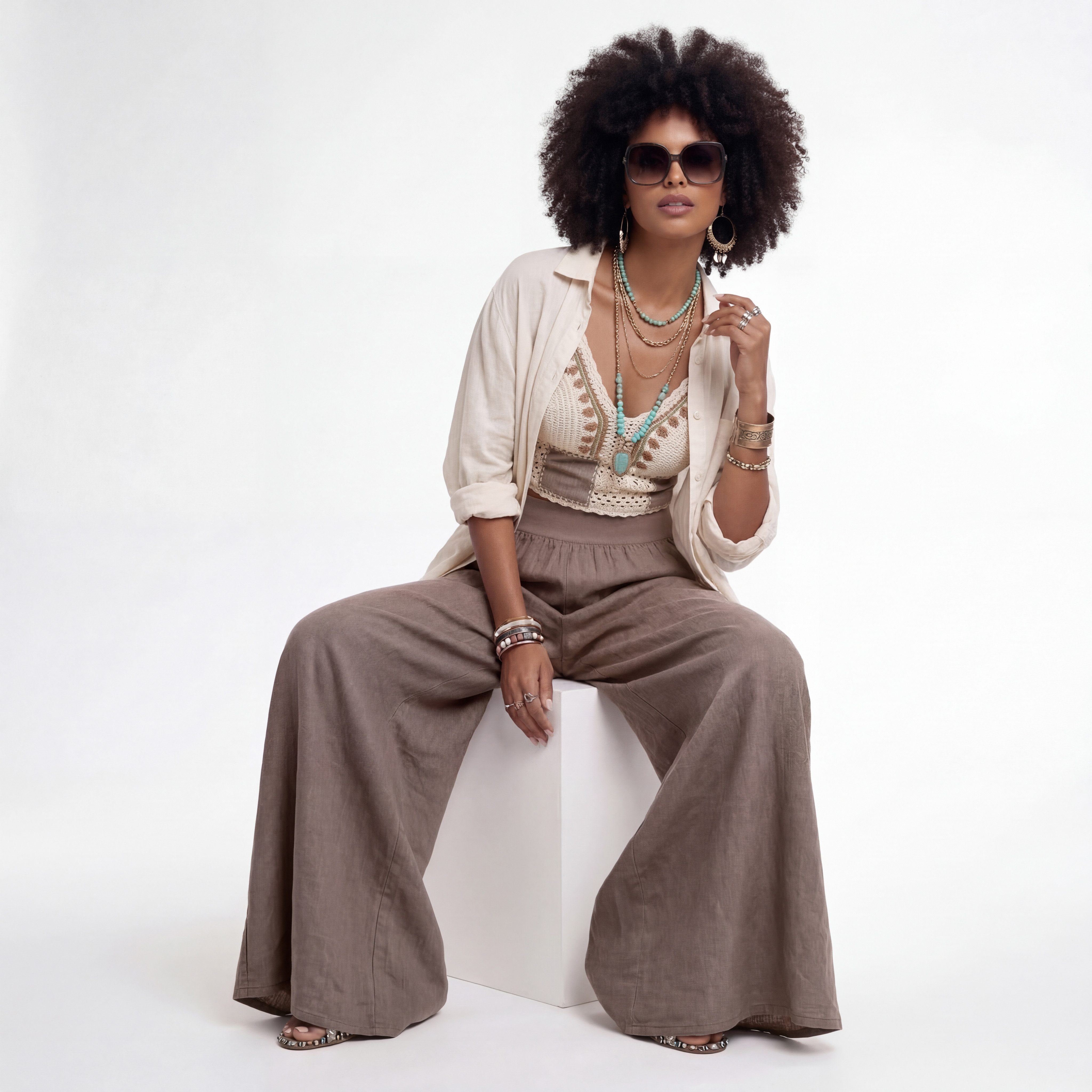 YC Fashion & Style Leinenhose Palazzo Hose weit – Sommerhose mit elastischem Bund und Taschen in Unifarbe