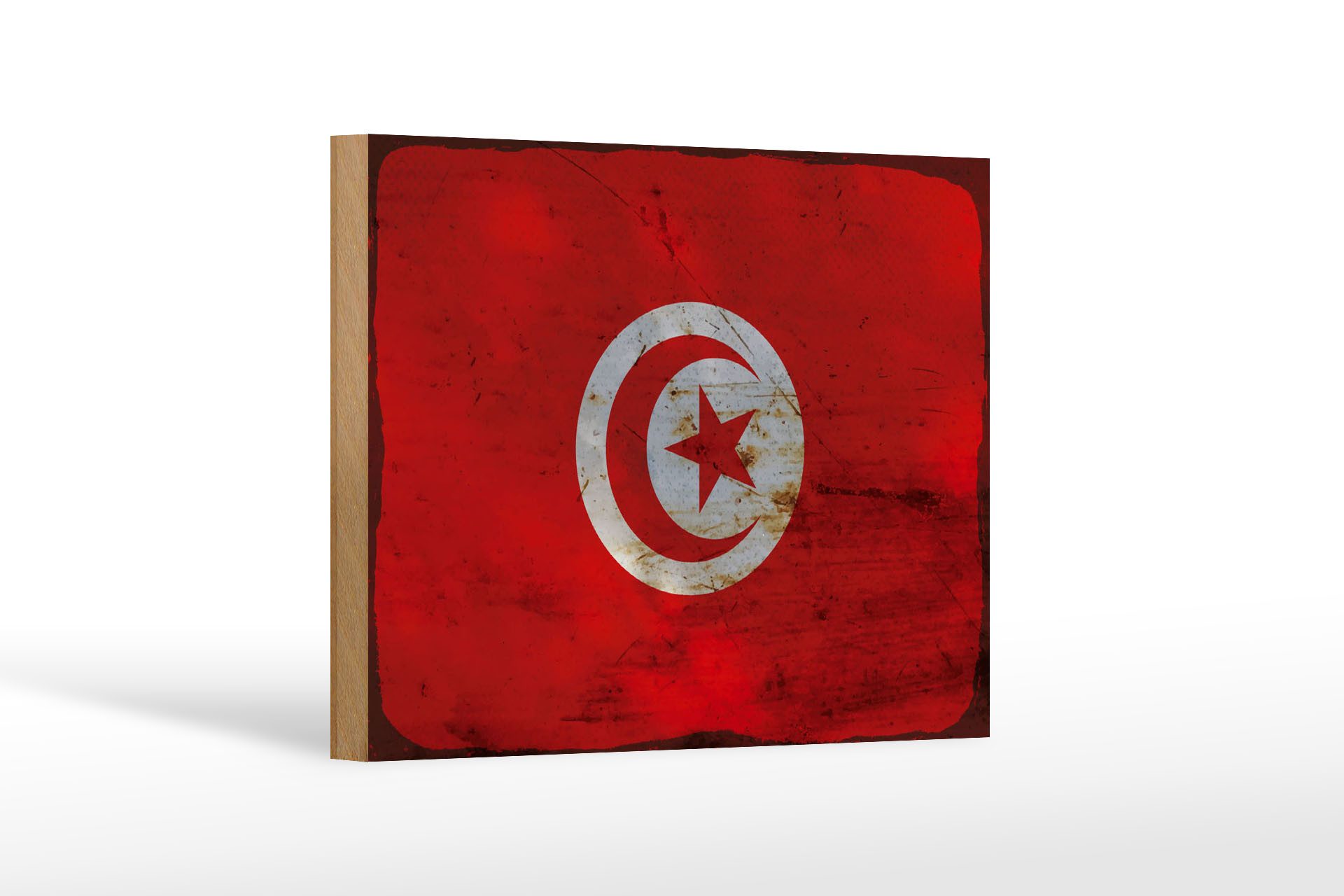 Femer GmbH Holzbild Flagge Tunesien 18x12 cm Flag of Tunisia Rost, Flaggen (1 St), Glatte Holzfaserplatte (MDF), vorn beschichtet