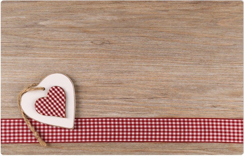 Platzset Abwaschbares Tischset Landhaus-Stil Herzen & Holz-Optik