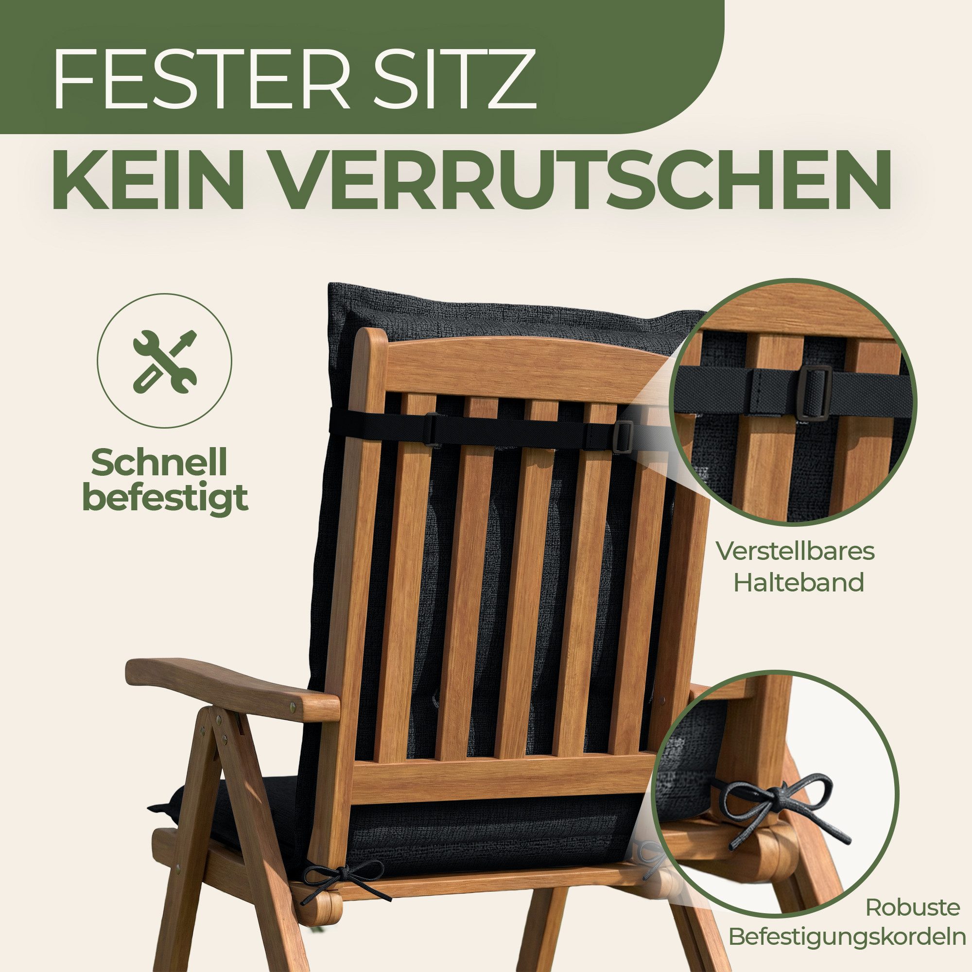 Petsation Hochlehnerauflage Florence Hochlehner Auflage Gartenstuhlauflage mit Schaumstoffpolster, (4 St)