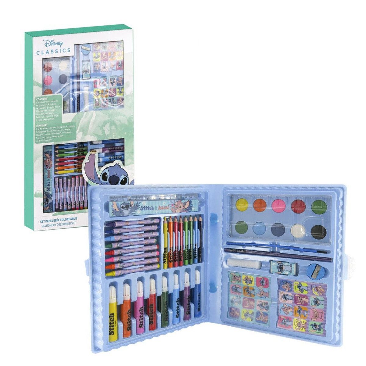 Cerda Buntstift Disney Stitch Schreibwaren-Set Ausmalbares Kreativset für Kinder, (Schreibwarenset, Kreativset für Kinder), Kompaktes Kreativset