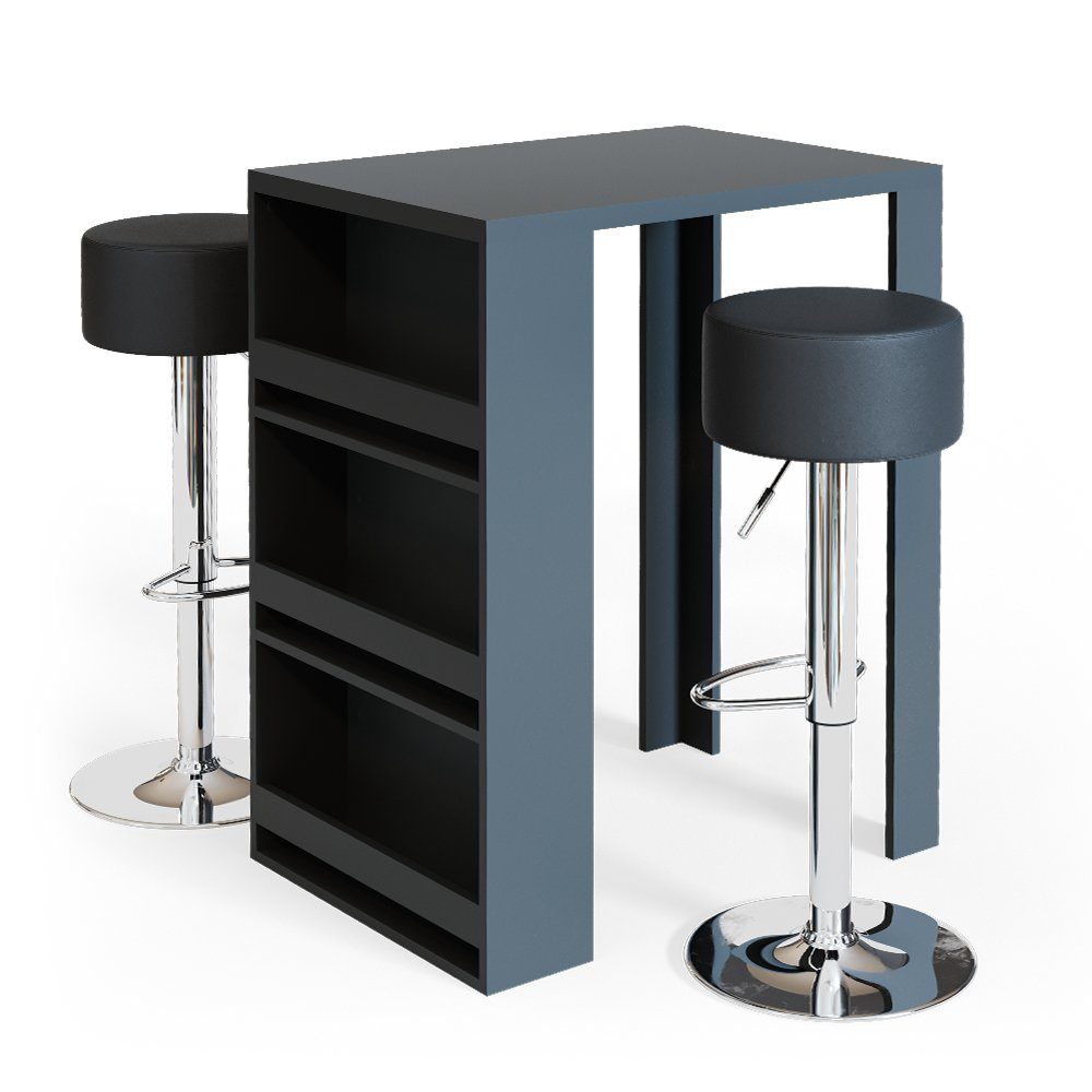 Vicco Bartisch, Anthrazit, 80 x 57 cm mit 2 Barhockern günstig online kaufen