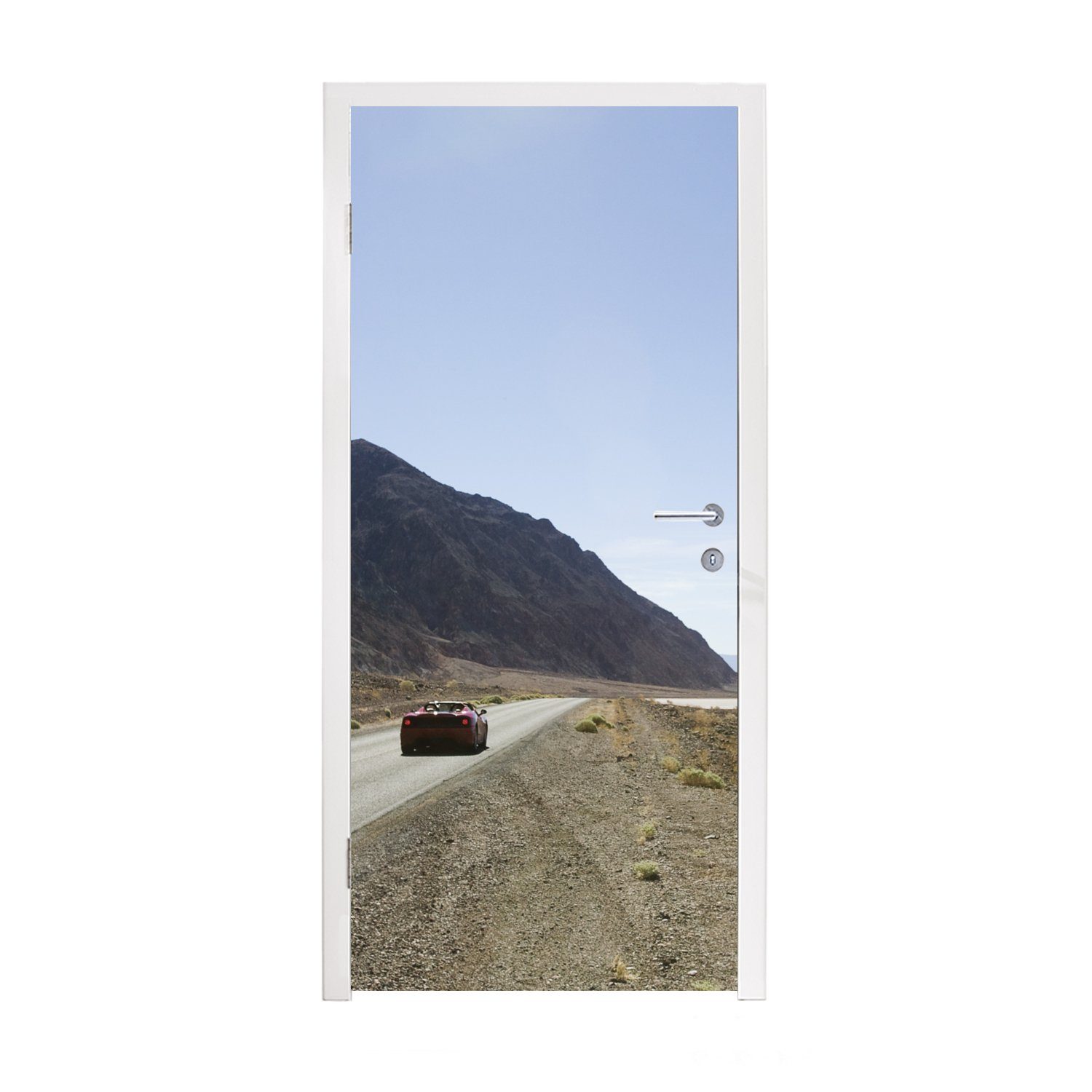 MuchoWow Türtapete Roter Lamborghini in der Wüste, Matt, bedruckt, (1 St), Fototapete für Tür, Türaufkleber, 75x205 cm