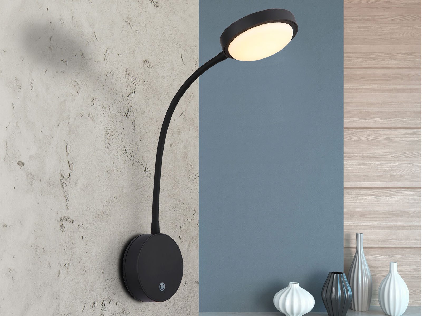 GLOBO LIGHTING LED Leselampe, Dimmfunktion, LED fest integriert, Warmweiß, Wand-Leuchte Akku-Lampe kabellos Schwarz, Nachttischlampe Bett-Lampe