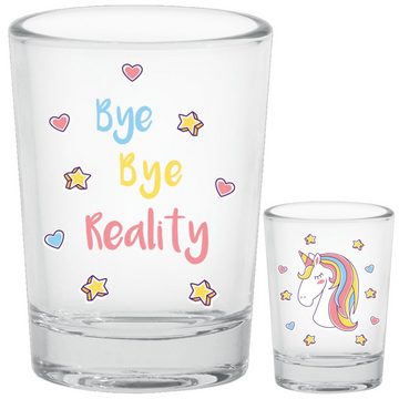 EinhornLiebe Schnapsglas Einhorn Pinnchen - Bye Bye Reality (4 Stück), Glas