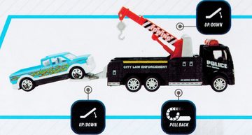 Toi-Toys Modellauto ABSCHLEPPWAGEN + Auto mit Rüchzug 56 (Abschleppwagen mit Auto), Modellauto Modell Laster Truck Spielzeugauto Spielzeug