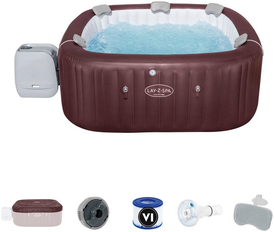 Bestway Whirlpool LAY-Z-SPA®, WLAN-Whirlpool Maldives HydroJet Pro™ 201 x  201 x 80 cm, eckig, Frostwächter-Technologie (Automatisches Heizen ab 6°C  Wassertemperatur)