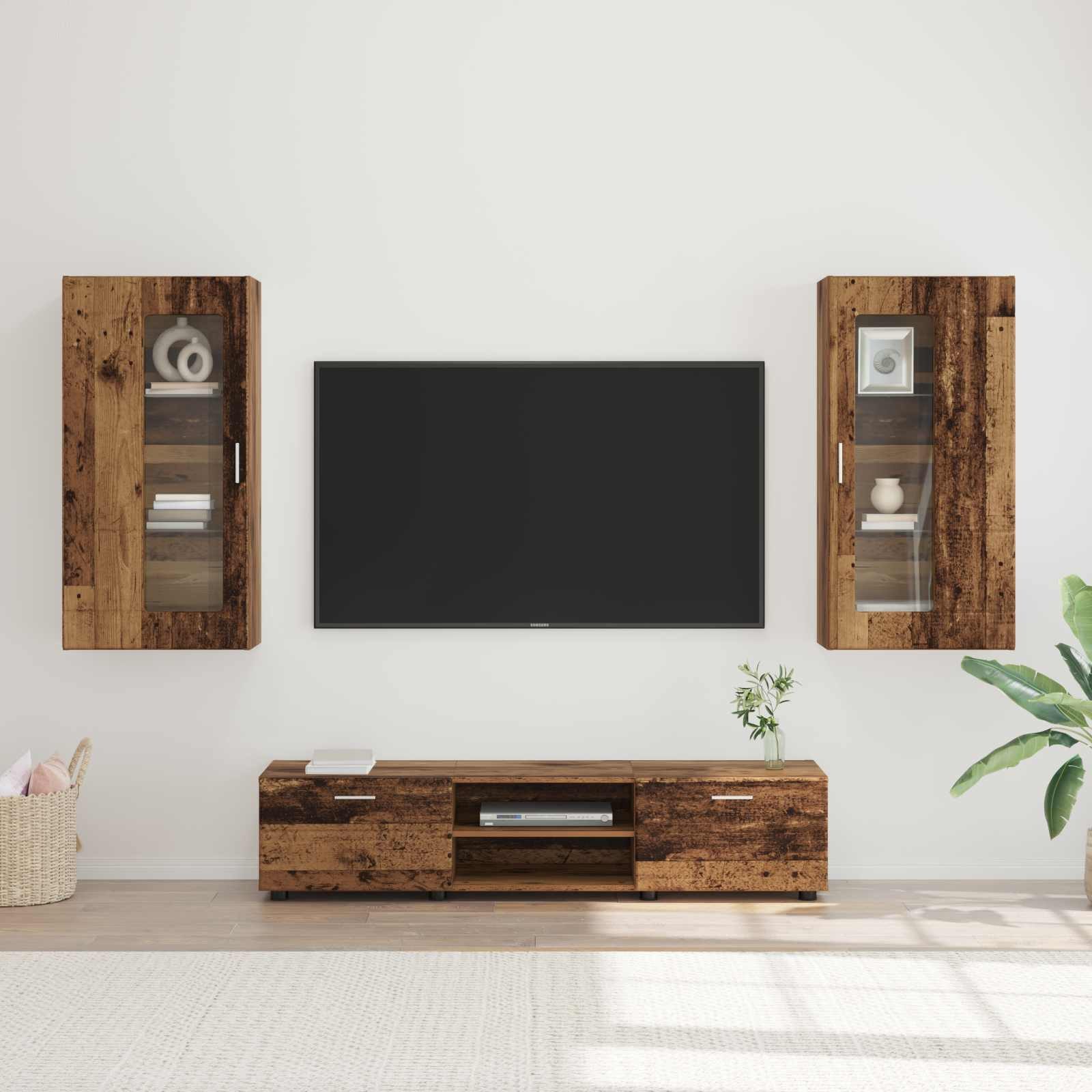 vidaXL Wohnzimmer-Set TV-Schrankset mit Schubladen FLORIN 3 pcs Altholz Holzwerkstoff, (3-St)