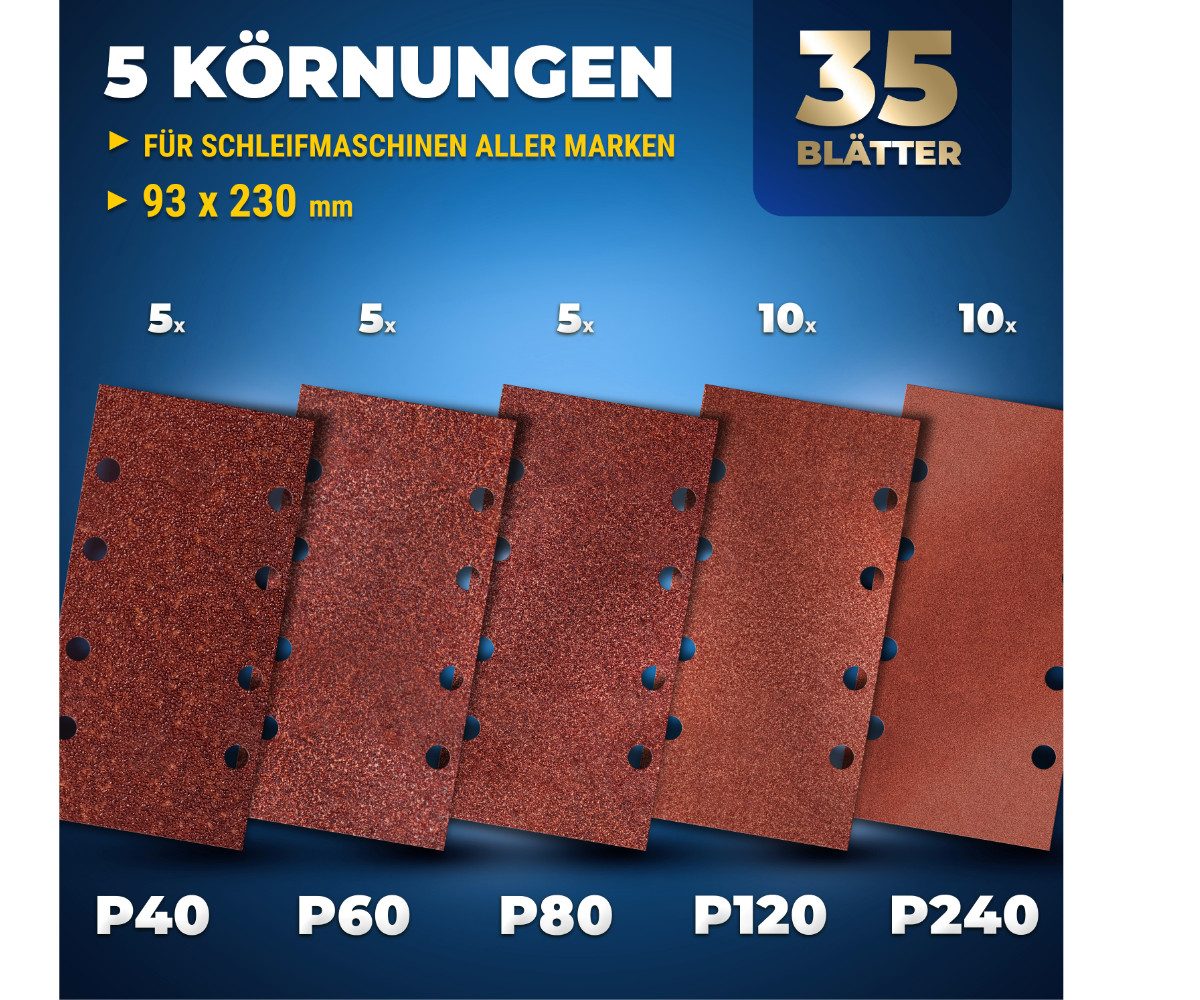 S&R Schleifpapier Klett Schleifpapier Profi Set 93 mm x 185 mm, für Schleifmaschine, (Set, 35 St., 5 x P40, 5 x P60, 5 x P80, 10 x P120, 10 x P240), für Metalle – Bild 3 von 5