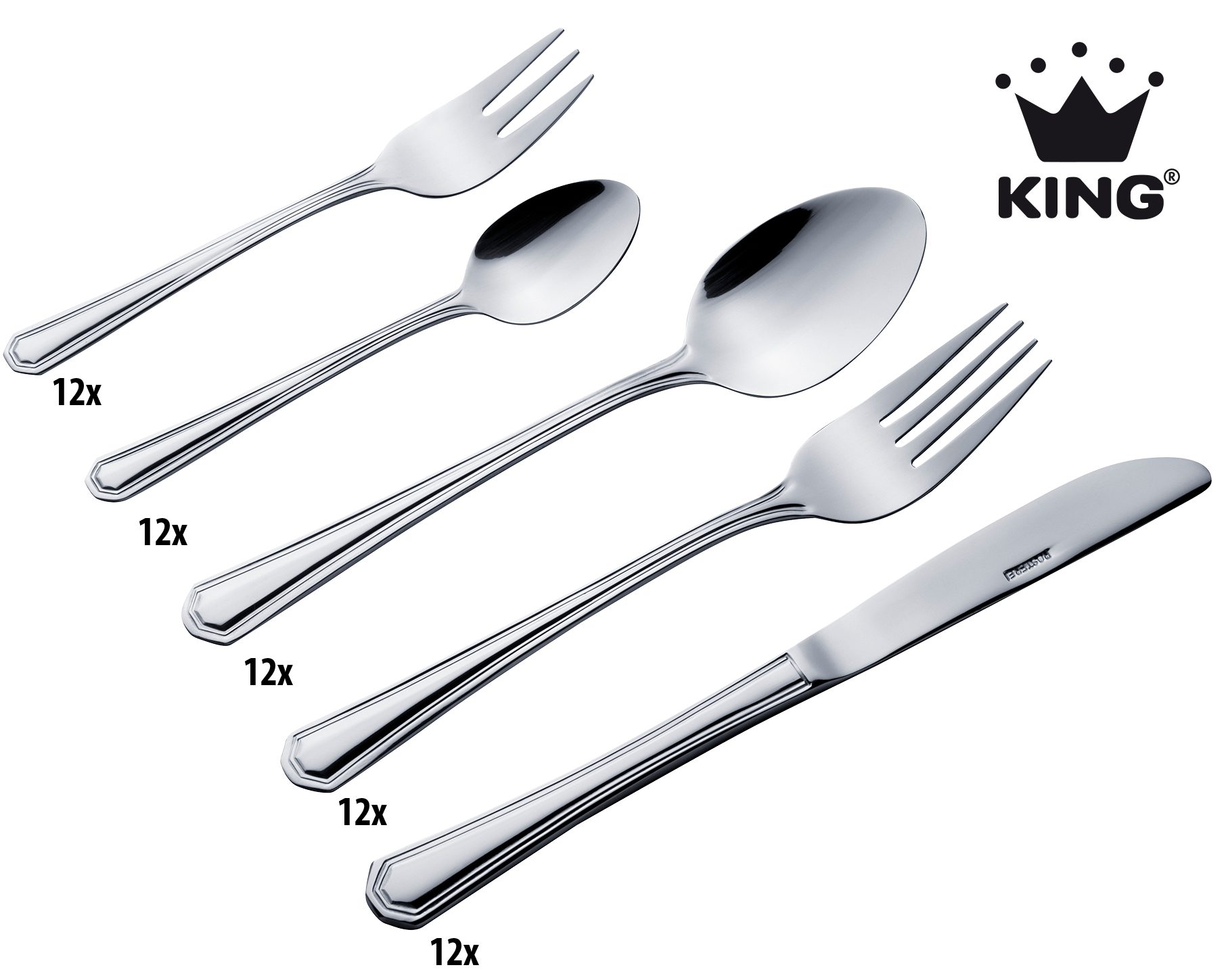 KING Besteck-Set »Düsseldorf« (60-tlg), 12 Personen, Edelstahl 18/0, Besteck im zeitlosen Design