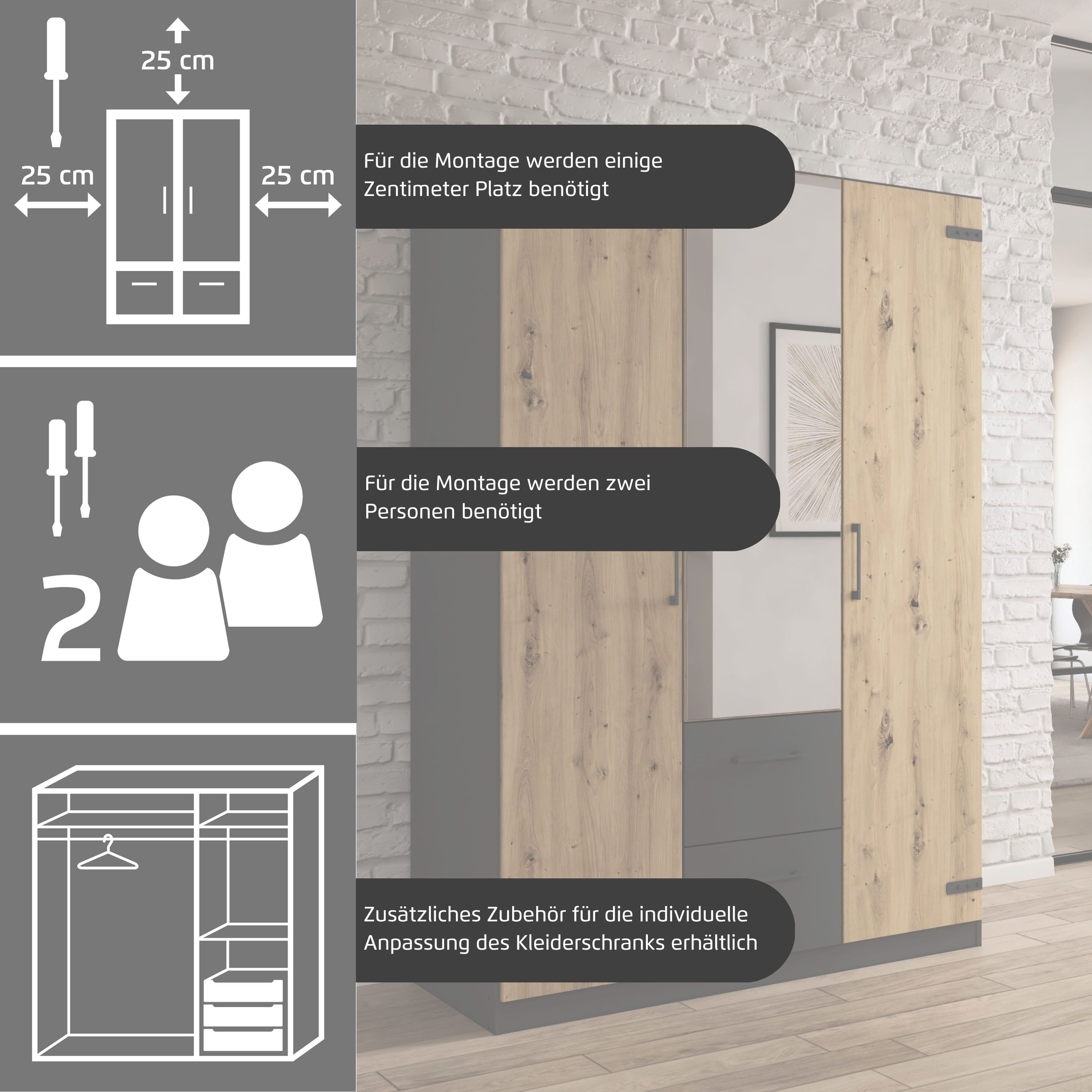 rauch Eckkleiderschrank Holmes im Industrial Style – Bild 3 von 5