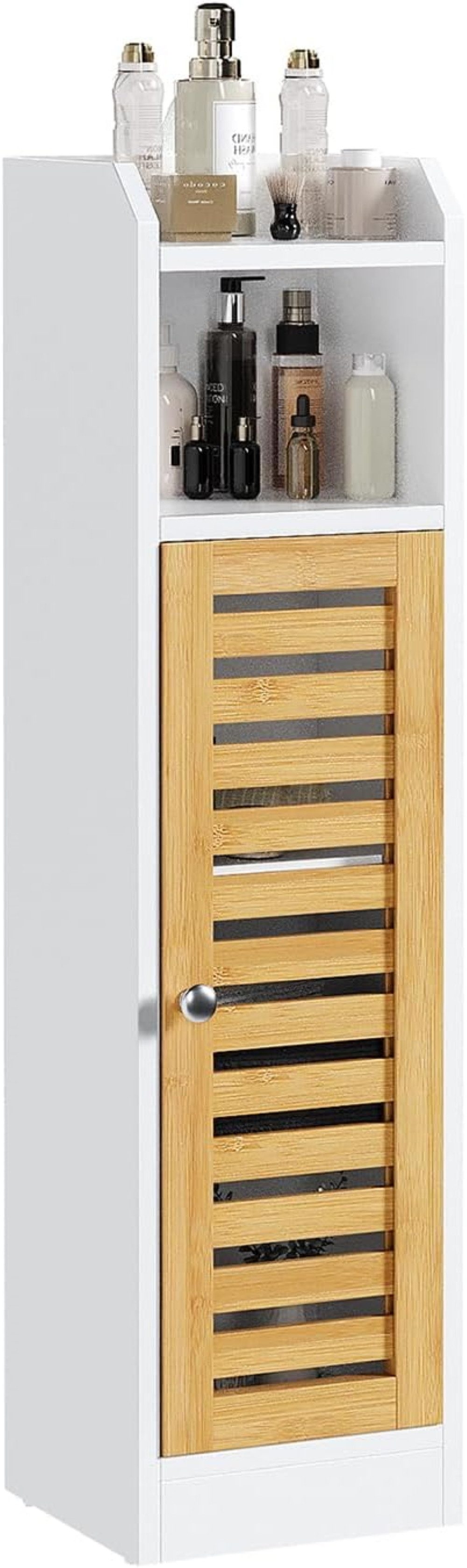 MSMASK Badregal Badezimmerschrank, Toilettenschrank, Beistellschrank 20×20×80 cm, 1-tlg., mit 2 offenen Fächern & Verstellbare Ablagen