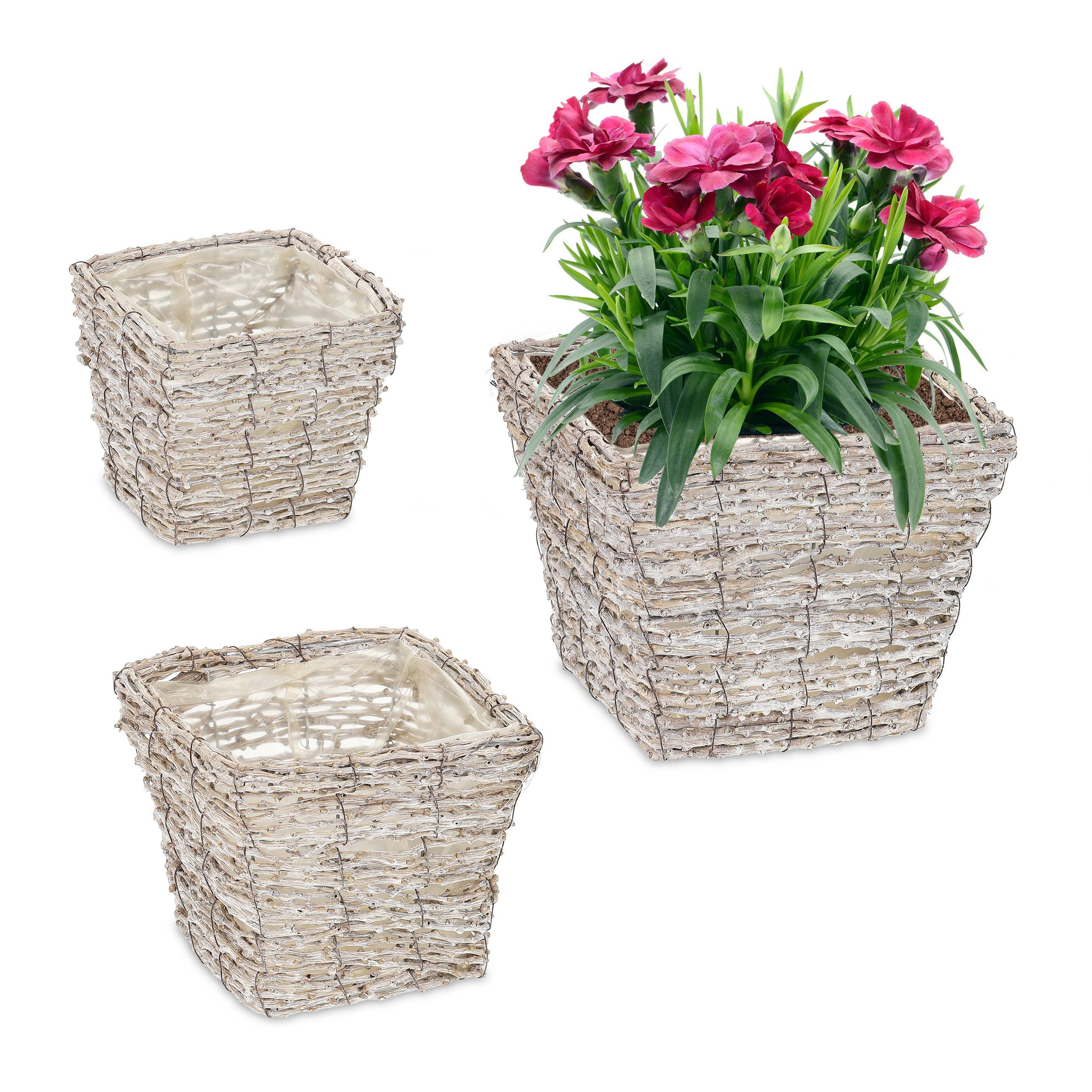 relaxdays Blumentopf Quadratischer Blumentopf im 3er Set