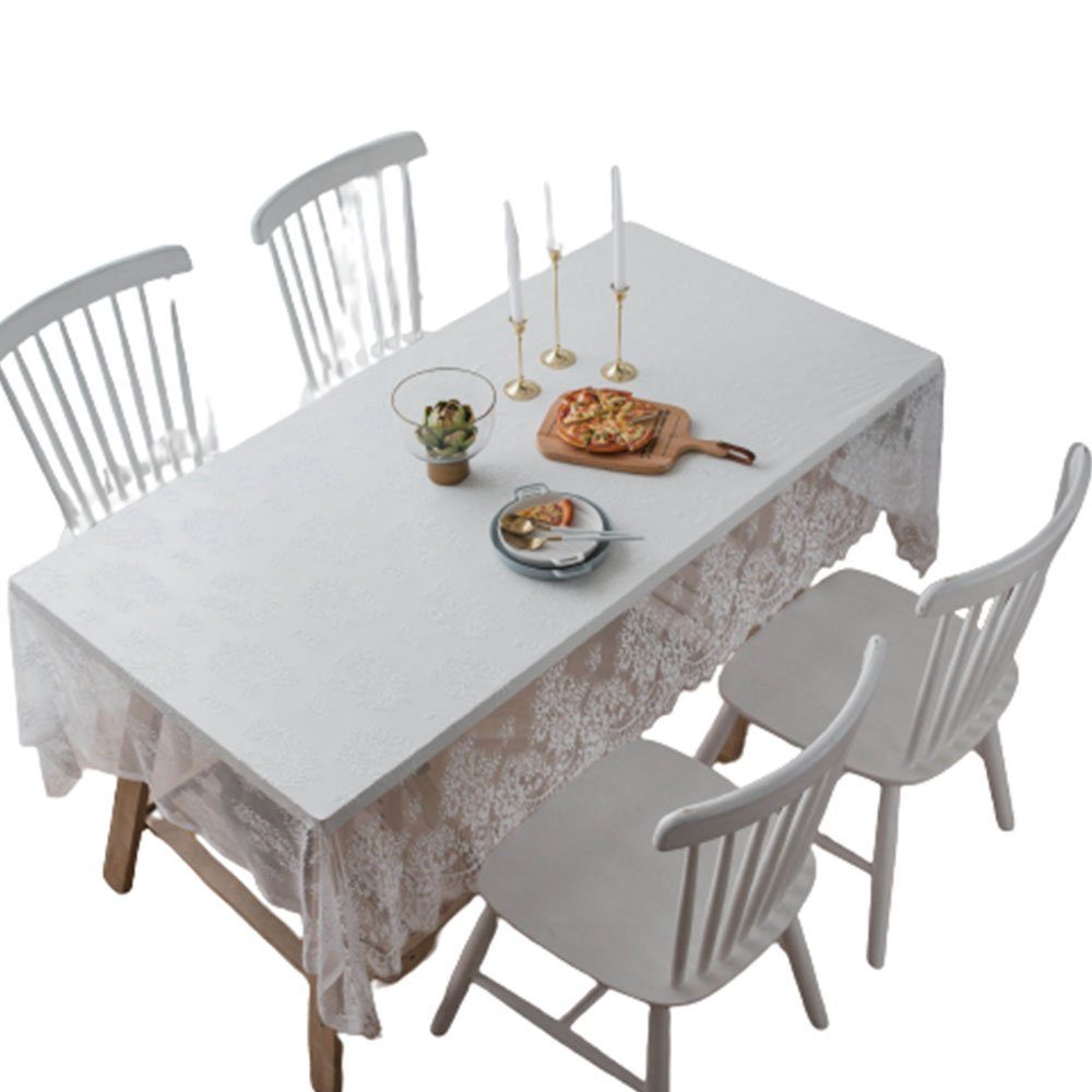 FELIXLEO Tischdecke Tischdecken rustikale Spitze Chic Rechteckige weiße 145*180 cm