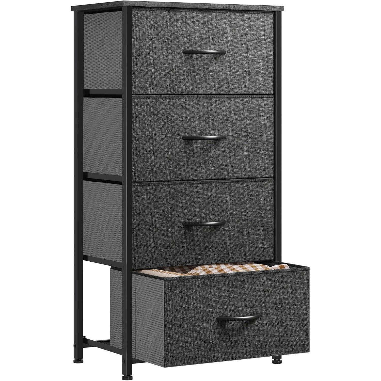 YITAHOME Stoffschrank Schwarze Schubladenschrank 4 Fächer Stoff Vintage Design